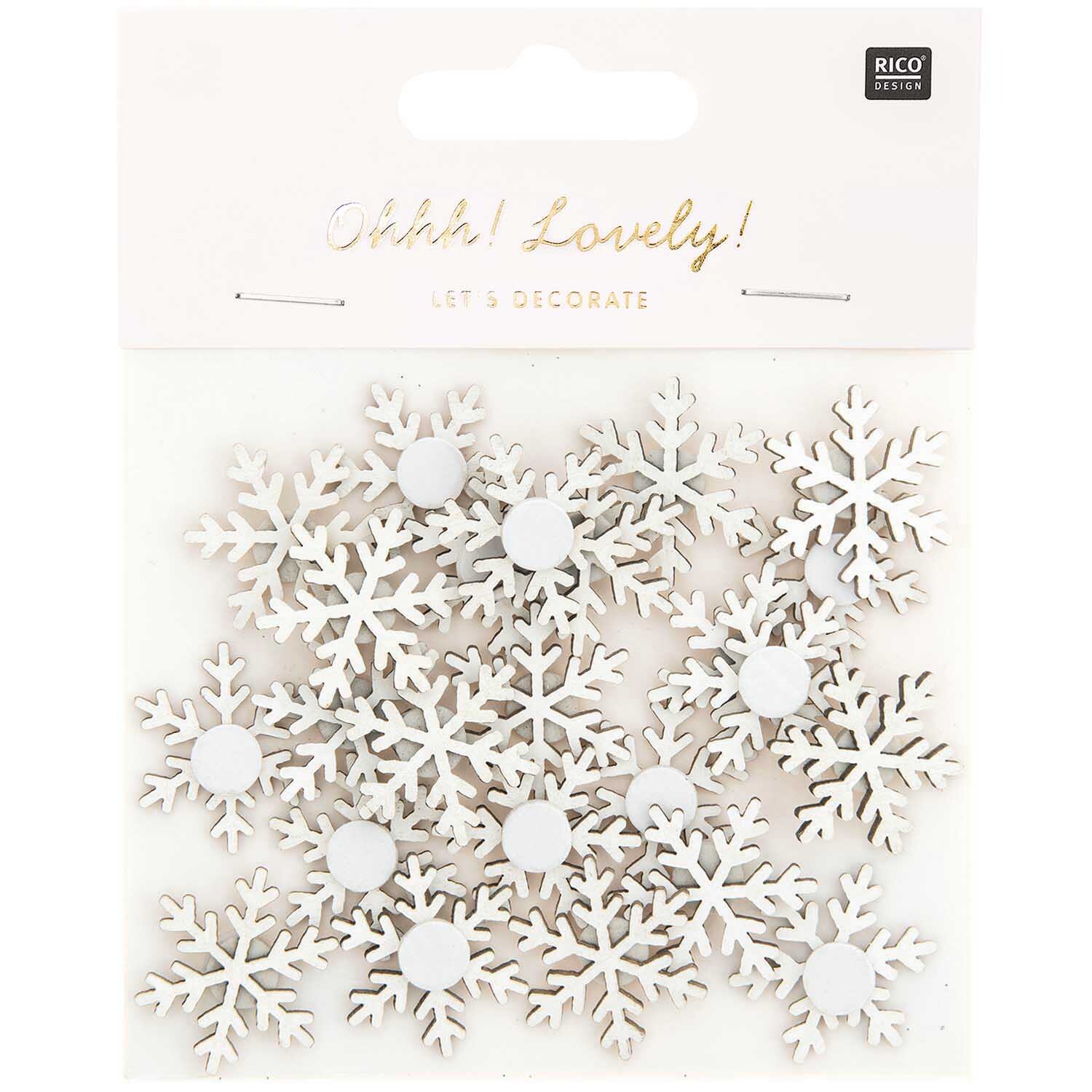 Holzsticker Schneeflocke weiß 22x25mm 24 Stück von Rico Design