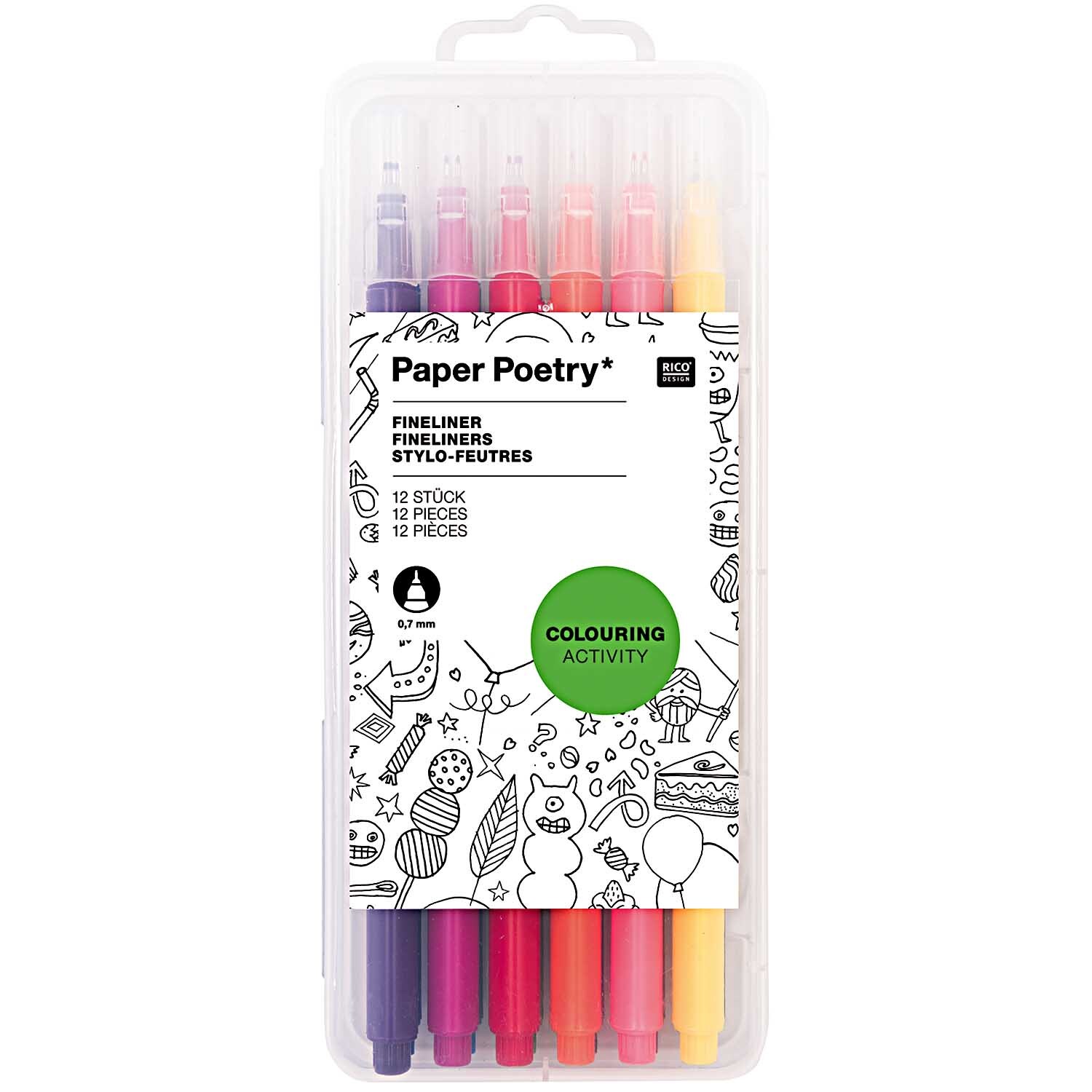 Paper Poetry Fineliner 0,7mm 12 Stück in einer transparenten Verpackung, ideal zum Zeichnen.