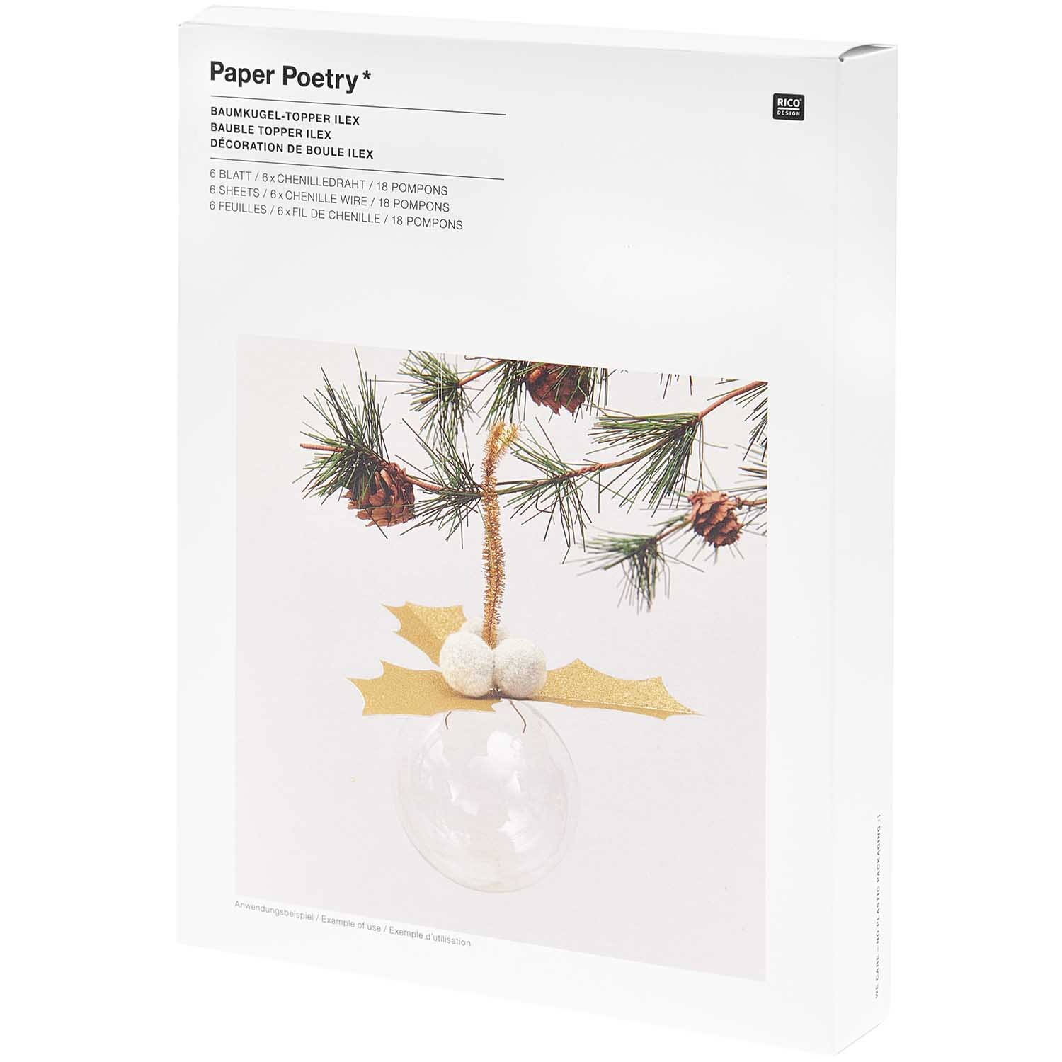 Paper Poetry Christbaumkugel-Topper Ilex in Gold, dekoriert mit Tannenzweigen und Zapfen. Ideal für festliche Weihnachtsdekorationen.