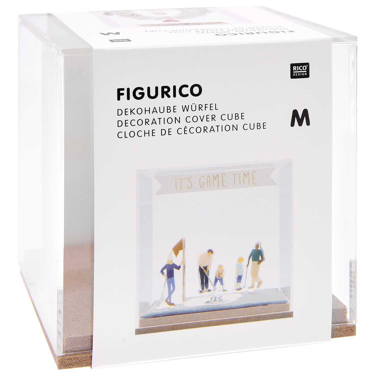 Figurico Dekohaube Würfel Größe 9,5x9,5x10cm von Rico Design Figurico Dekohaube Würfel von Rico Design zeigt eine transparente Abdeckung mit Miniaturfiguren. Ideal für kreative Dekorationen.