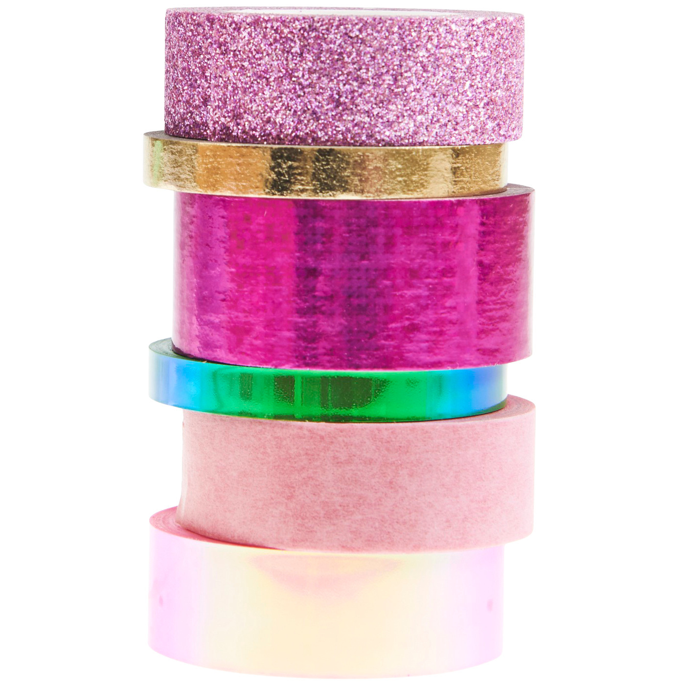 Paper Poetry Mixed Tape Set Pink/Rosa, 6-teilig, von Rico Design. Enthält bunte, glitzernde Klebebänder in verschiedenen Rosa- und Goldtönen.