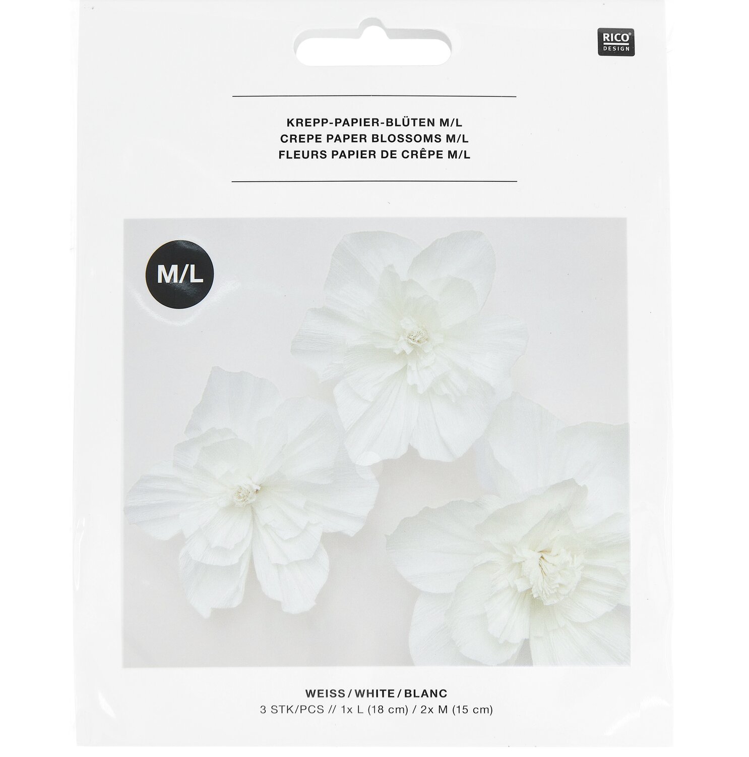 Krepppapier Blüten 3 Stück Farbe Weiß von Rico Design