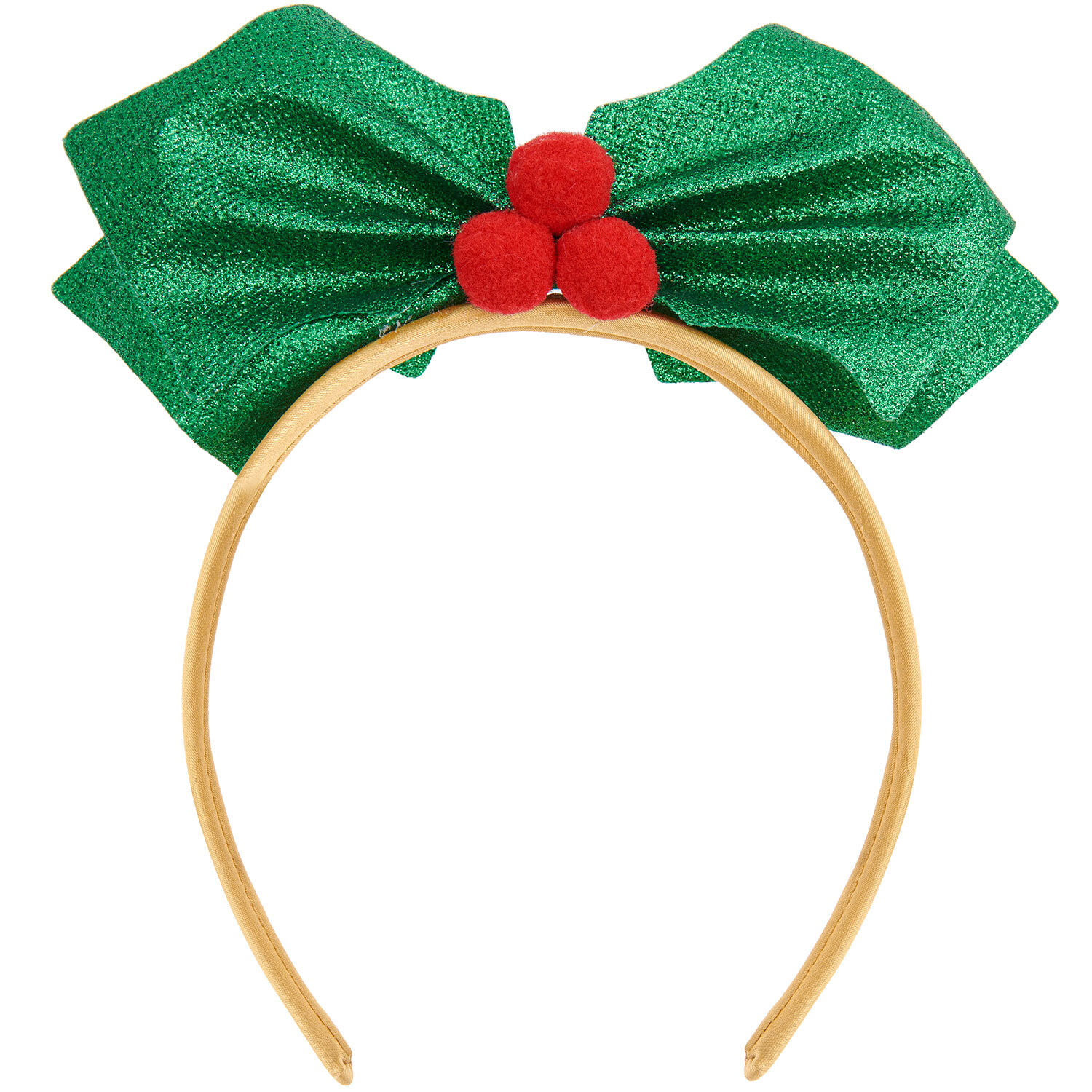 Haarreif Ilex mit grünem Schleifen-Design und roten Akzenten von Rico Design, ideal für festliche Anlässe.