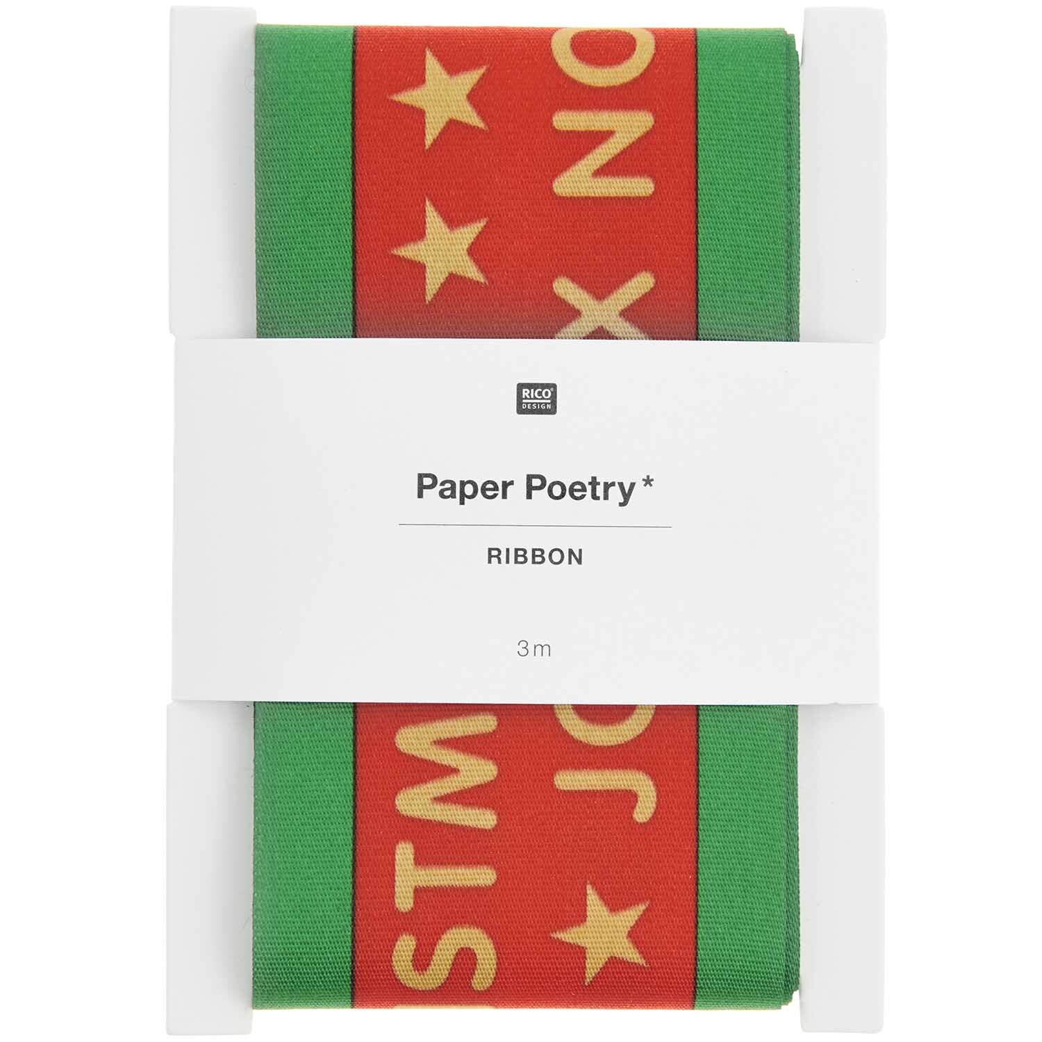 Paper Poetry Taftband Merry Christmas rot-gold 58mm 3m von Rico Design