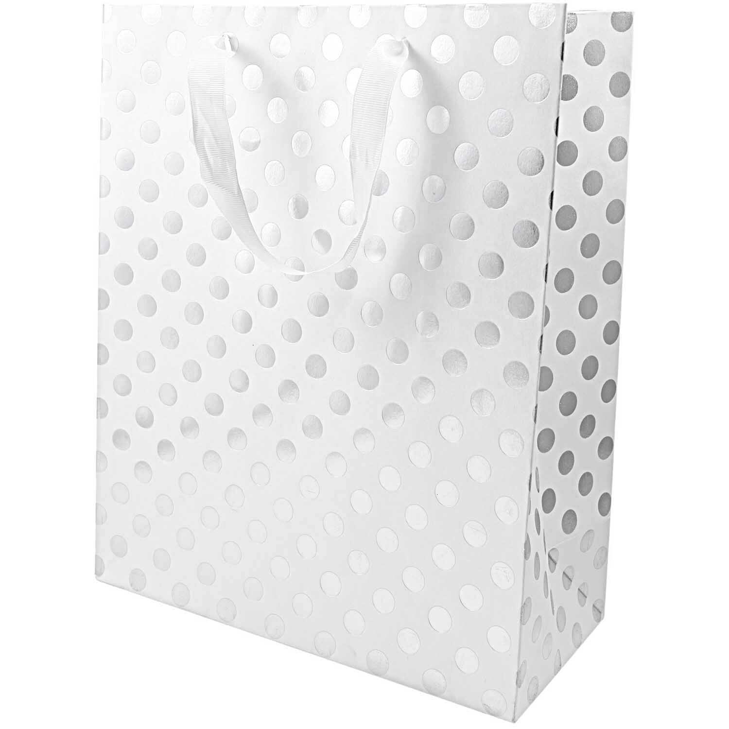 Paper Poetry Geschenktüte mit silbernen Punkten, 26x32x12cm, von Rico Design. Ideal für stilvolle Geschenke.