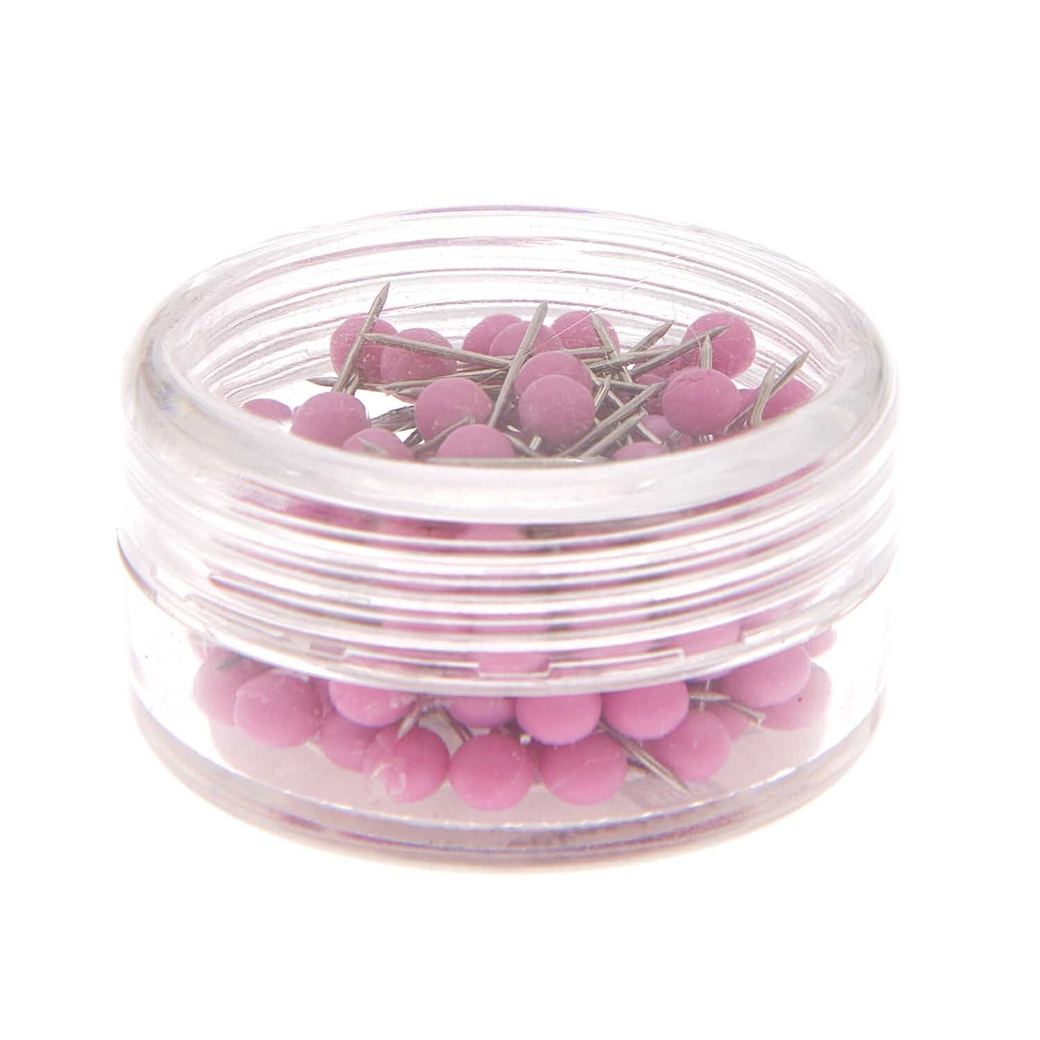 Stecknadeln 16mm 100 Stück in einer transparenten Dose, violett, von Rico Design, ideal zum Nähen.