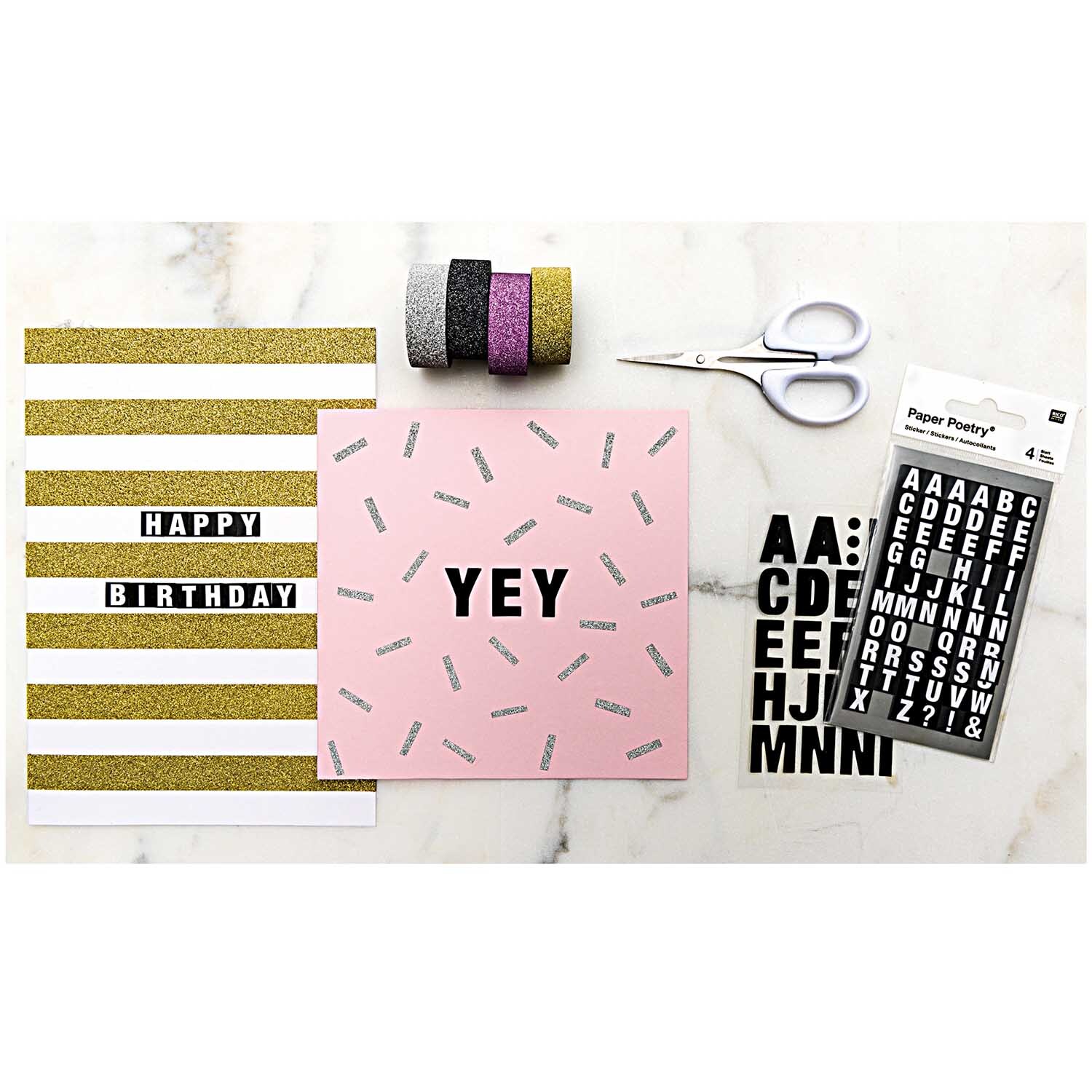 Paper Poetry Office Sticker Buchstaben schwarz 4 Bogen von Rico Design
