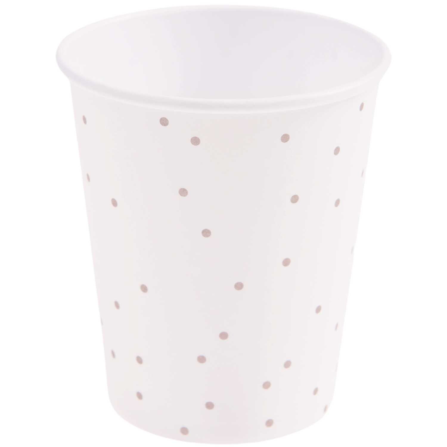Pappbecher Punkte mit Wellenrand, 250ml, 8 Stück. Weißer Becher mit goldenen Punkten von Rico Design.
