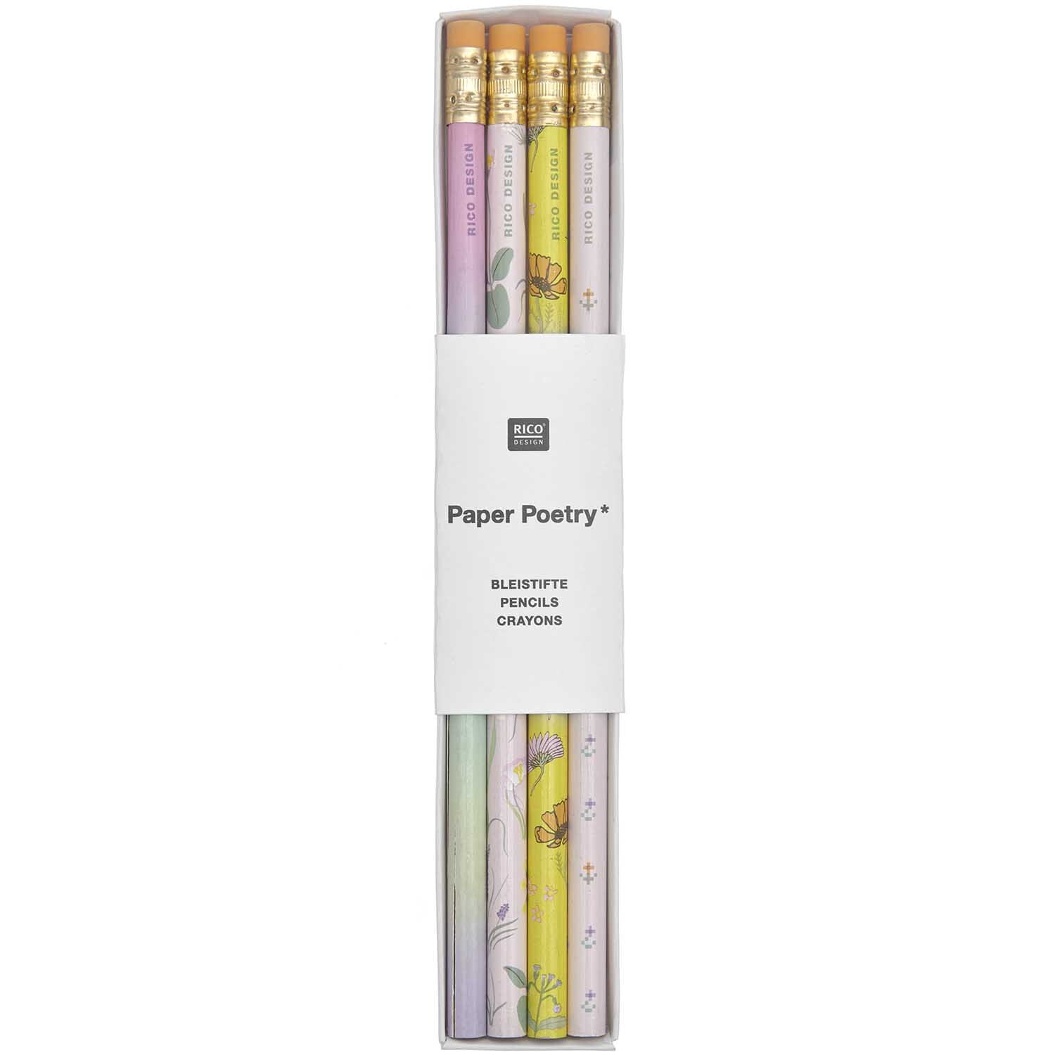 Paper Poetry Bleistift-Set Futschikato Blumen 4 Stück von Rico Design