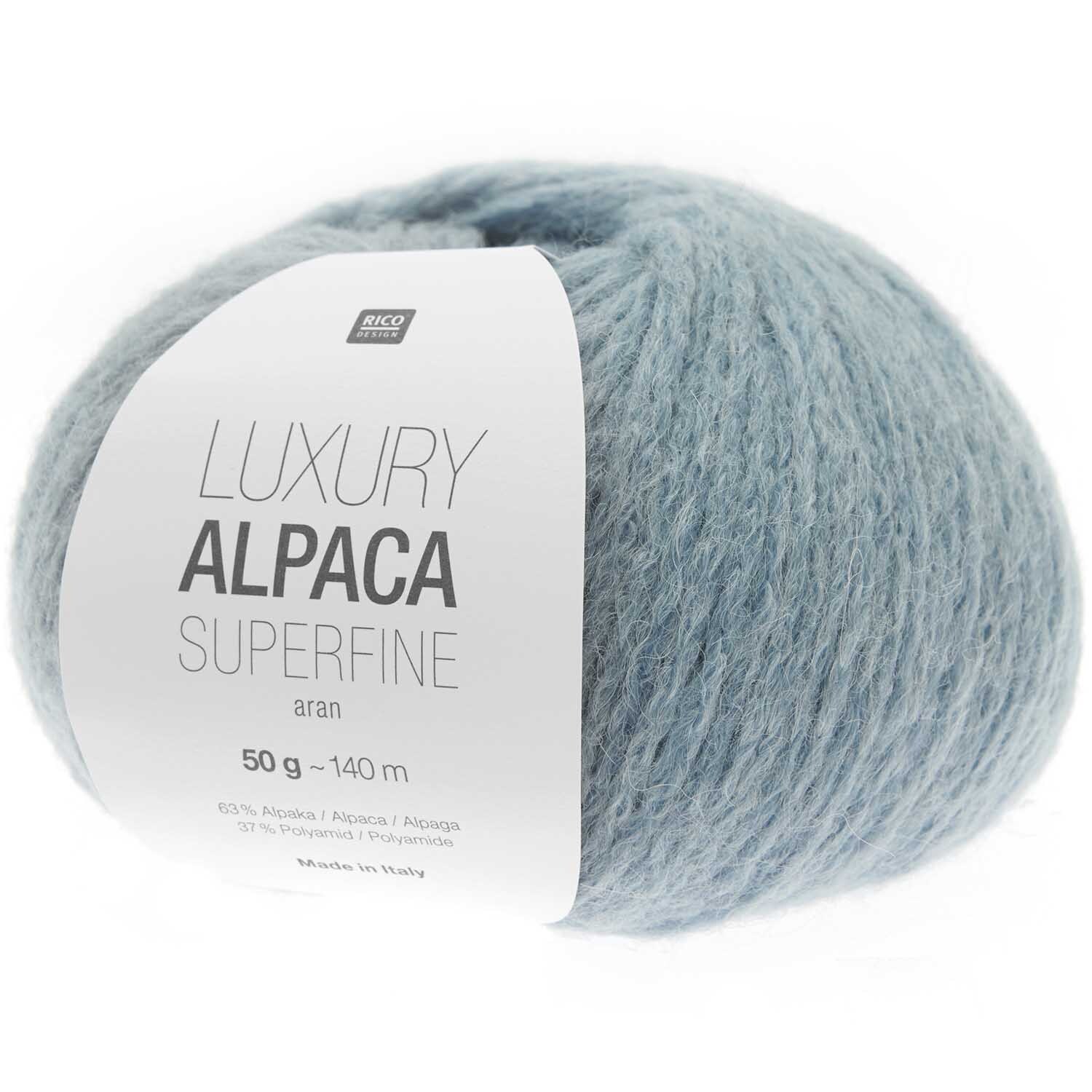 Rico Luxury Alpaca Superfine aran 50g 140m Couleur Bleu clair from Rico Design Rico Luxury Alpaca Superfine aran, hellblaues Garnknäuel, 50g, 140m, ideal für Strickprojekte.