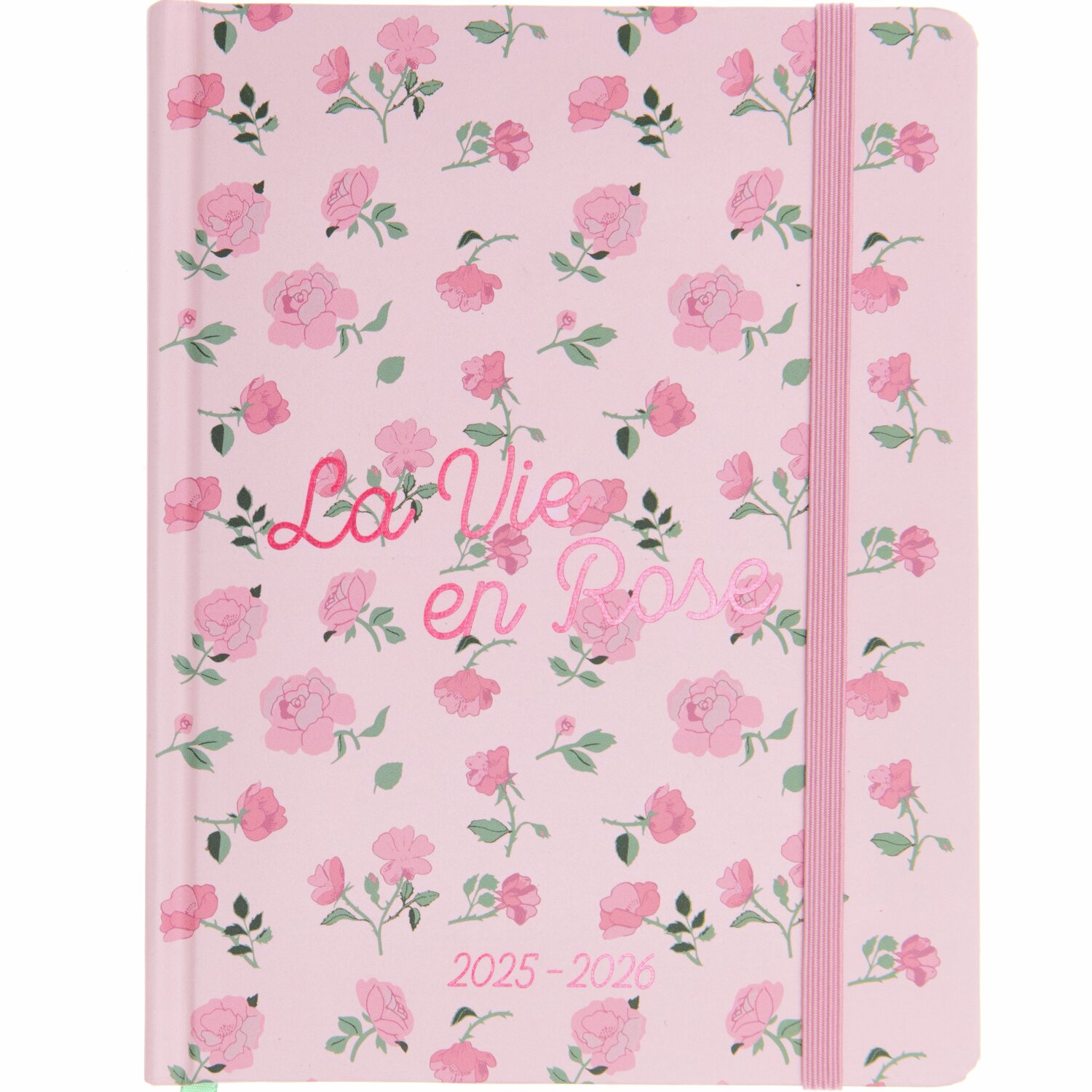 Paper Poetry Agenda 2025/2026 La Vie en Rose mit rosa Blumenmuster, ideal für stilvolle Planung.