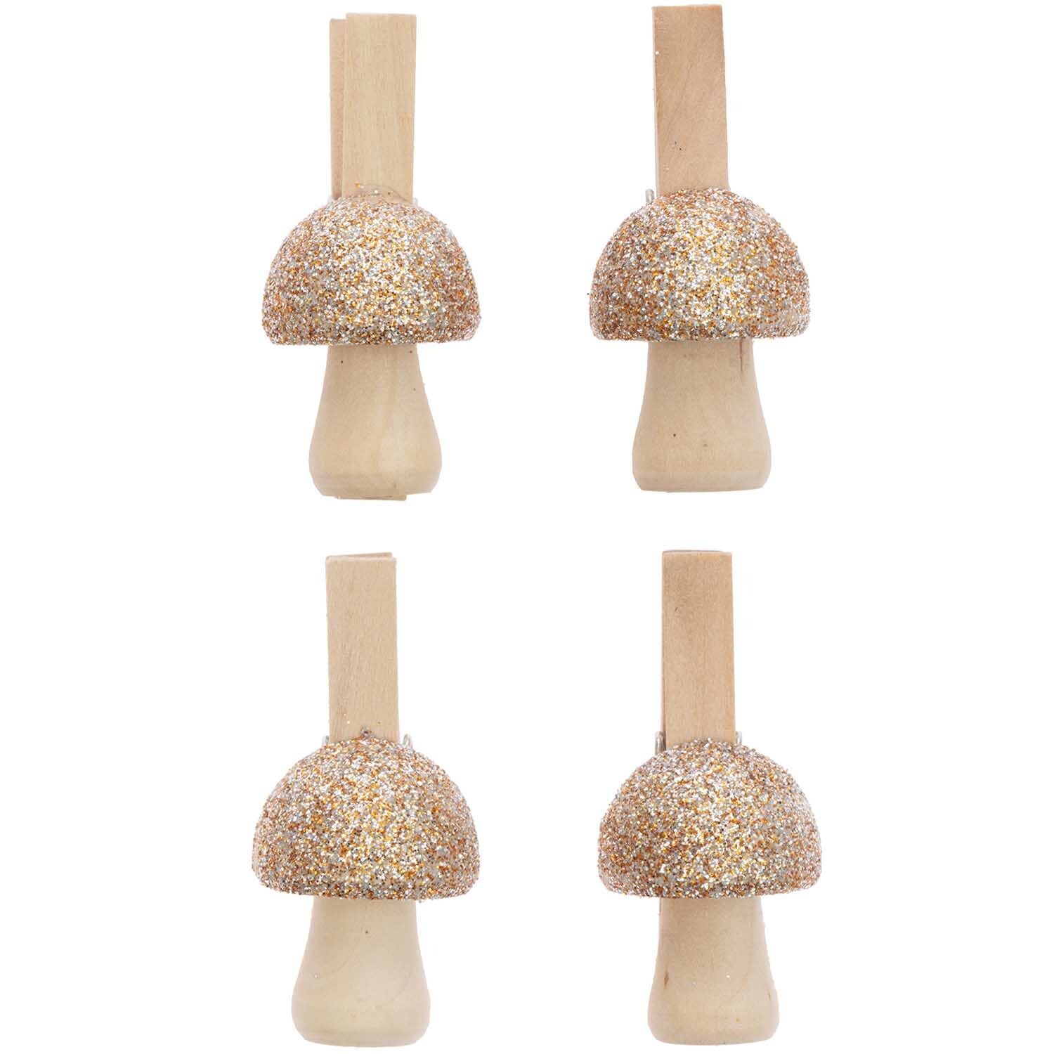 Dekoklammern Pilz mit Glitter in Gold von Rico Design, 4 Stück, ideal für festliche Dekorationen.
