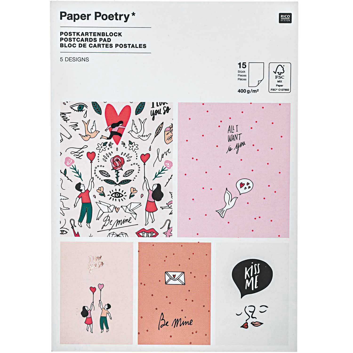 Paper Poetry Postkartenblock It must be love 15 Karten von Rico Design Paper Poetry Postkartenblock It must be love 15 Karten von Rico Design