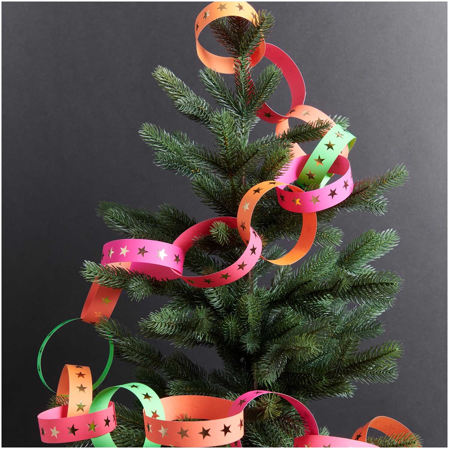 Paper Poetry Fröbelstreifen neon Sterne L 40 Stück von Rico Design Paper Poetry Fröbelstreifen neon Sterne L 40 Stück schmücken einen Baum mit bunten Papierketten.