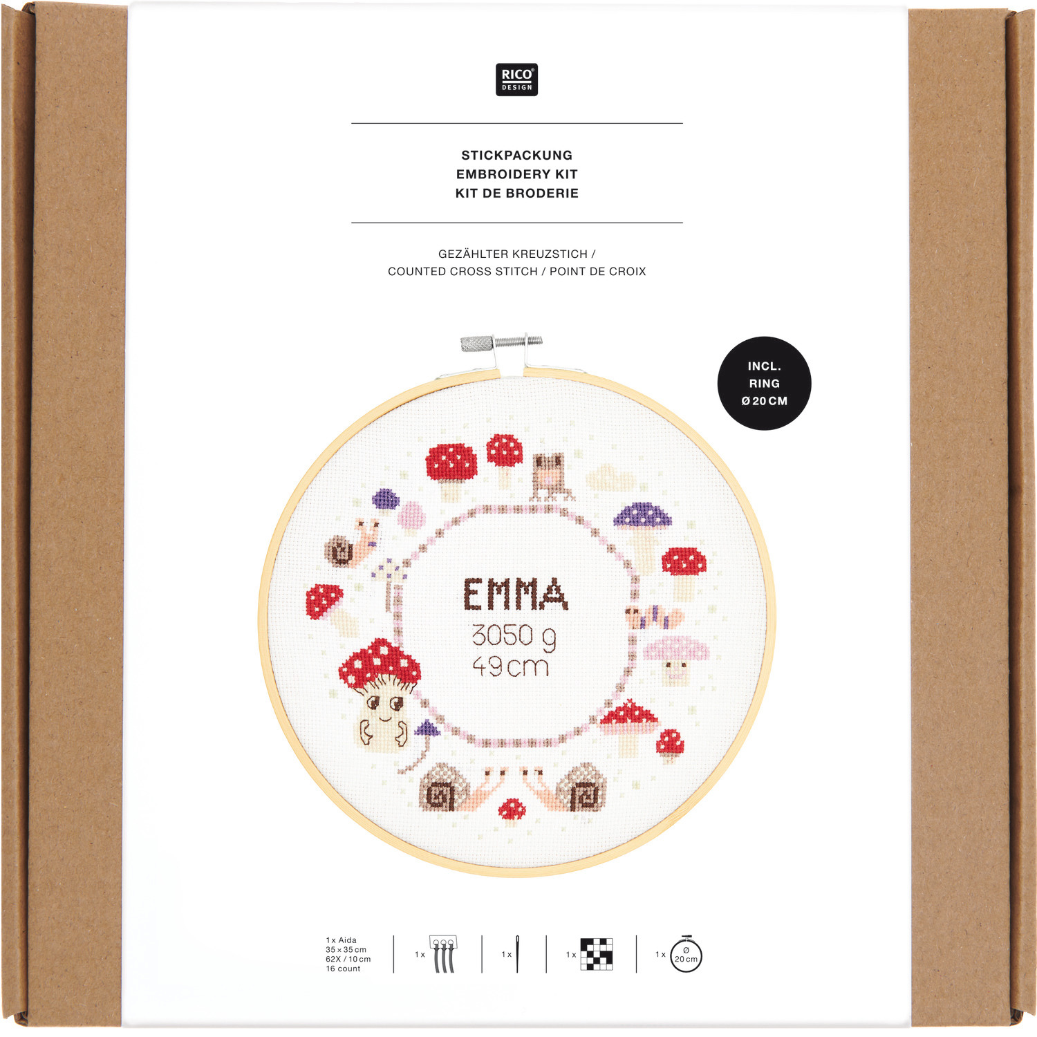 Stickpackung Geburtsbild Shrooom Ø20cm von Rico Design