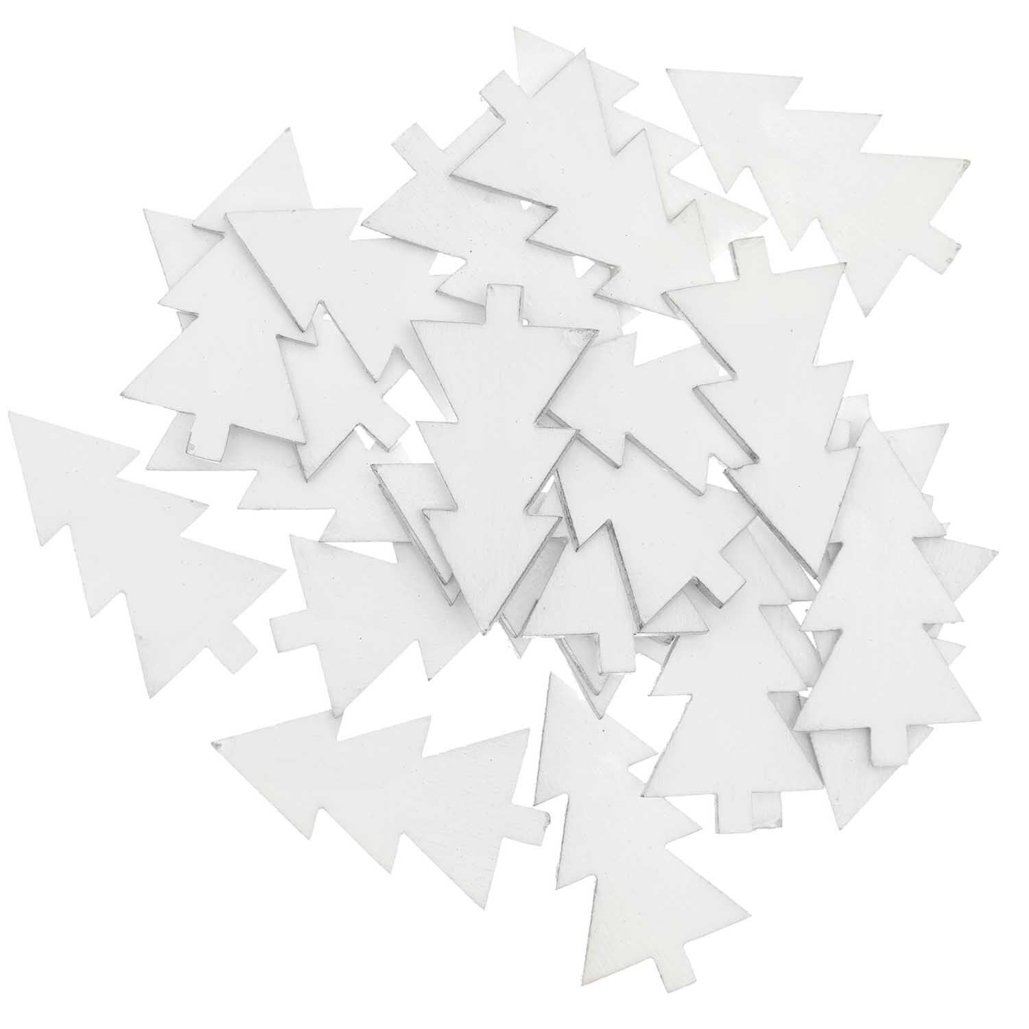 Holzstreu Tanne 20x36mm 36 Stück: Weiße Tannenbaum-Streuteile von Rico Design, ideal für Dekorationen.