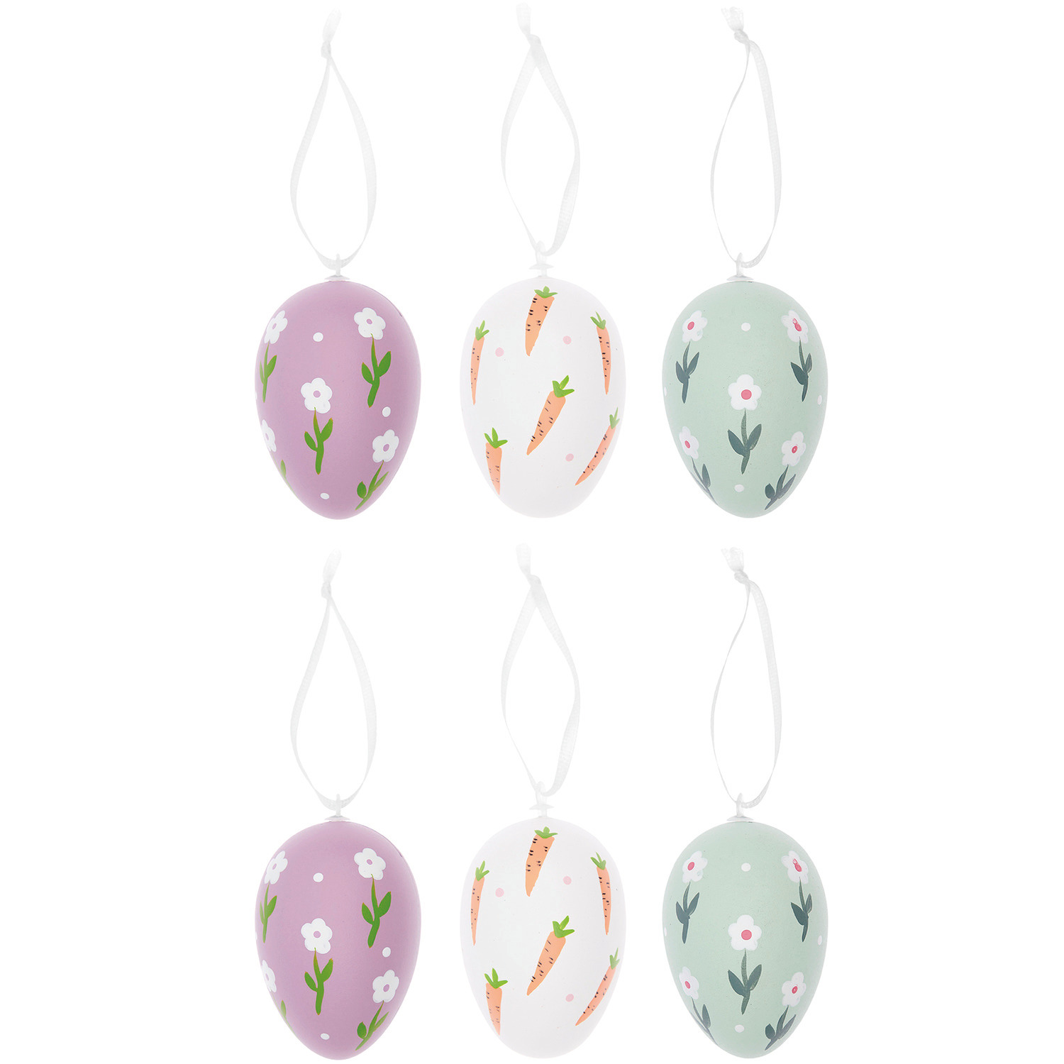 Deko-Eier Set in Lila, Weiß und Grün von Rico Design, bestehend aus 6 Eiern mit einem Durchmesser von 4x10cm.