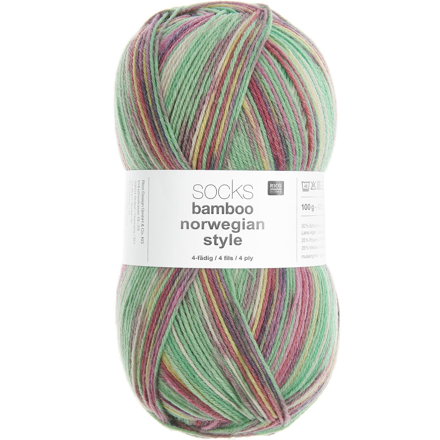 Superba Bamboo Superwash 100g 420m Couleur Norwegian Style Raspberry from Rico Design Superba Bamboo superwash: Bunte Strickwolle in Grün, Rosa und Gelb, ideal für Sockenprojekte.