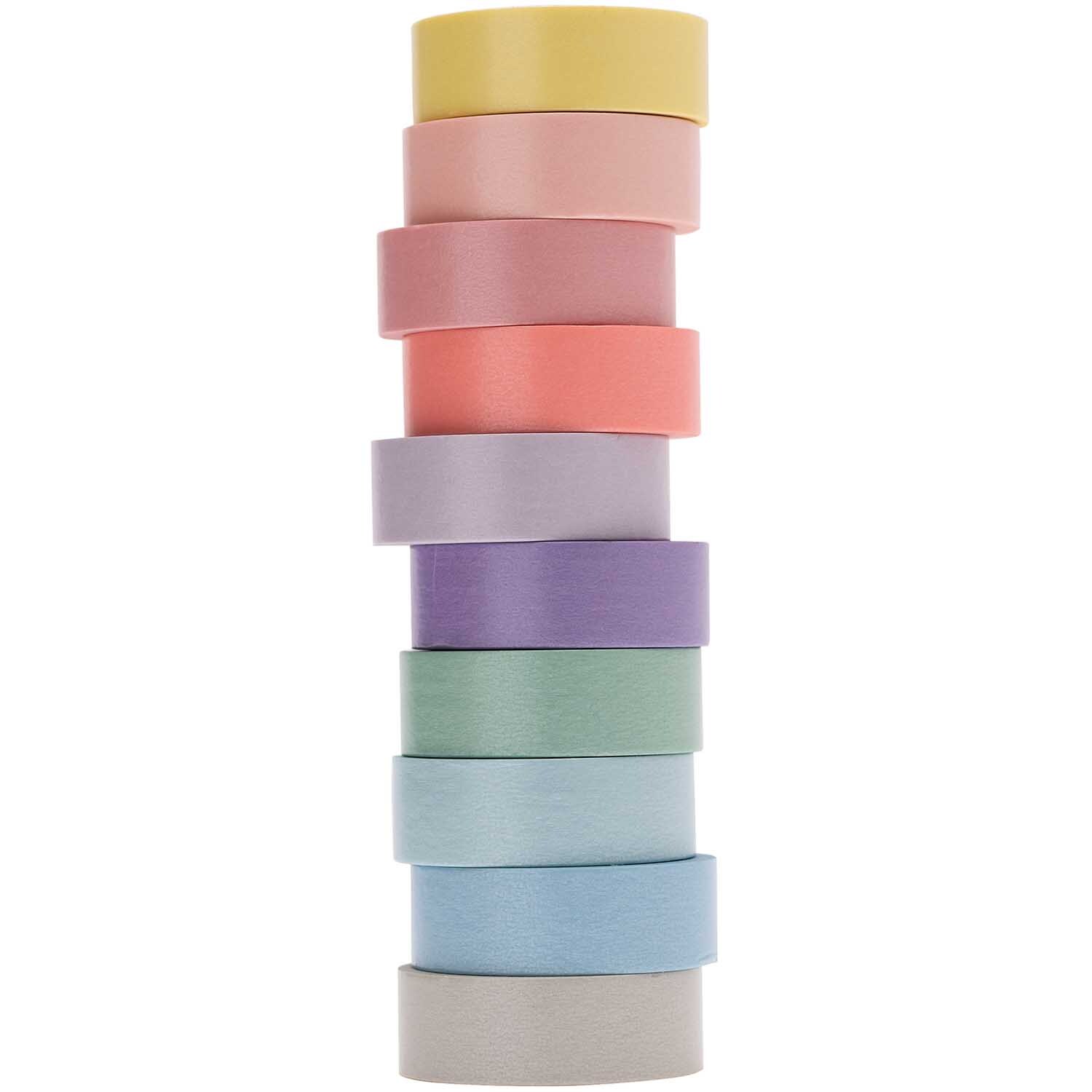 Paper Poetry Tape Set pastell 15mm 5m 10 Stück zeigt zehn bunte Klebebänder von Rico Design.
