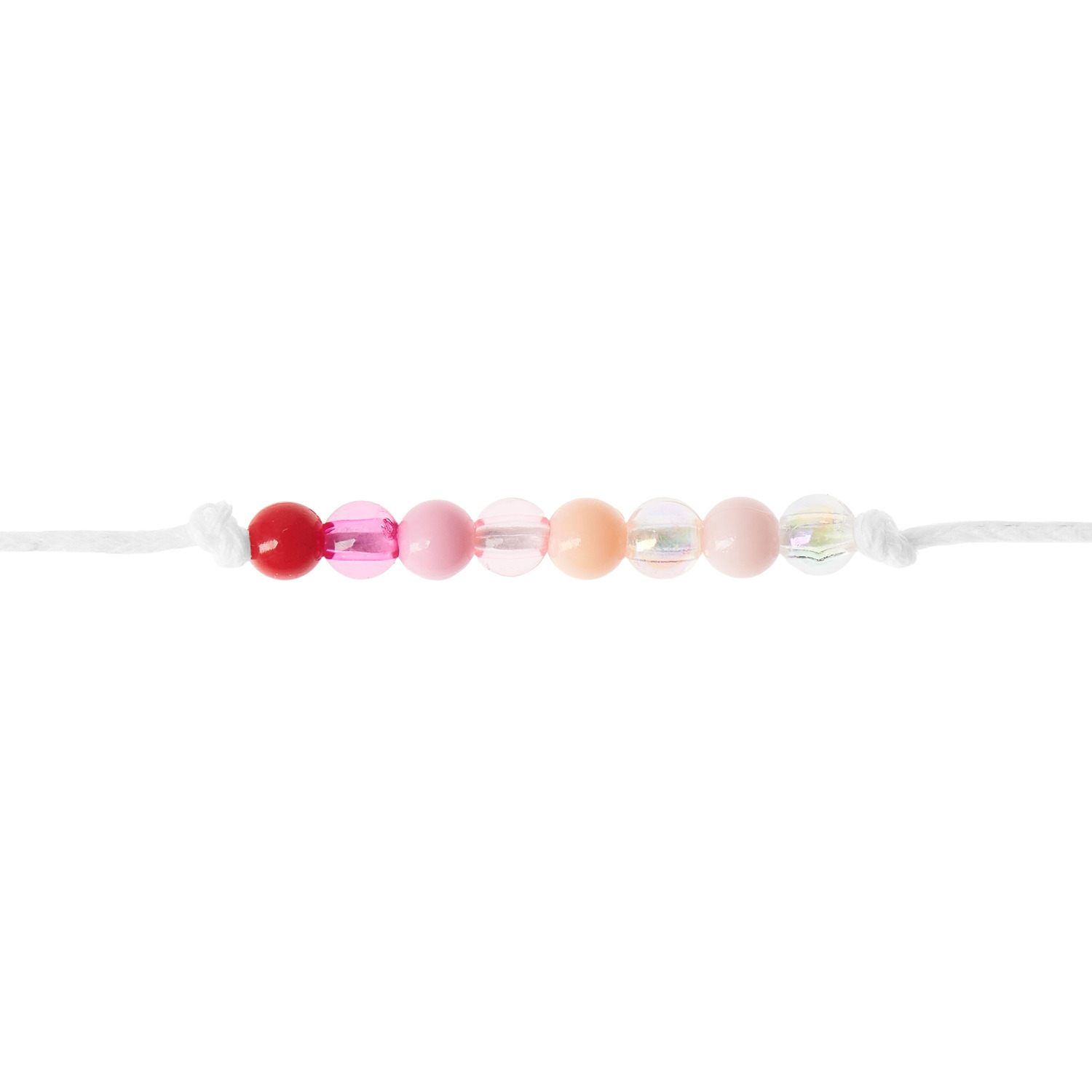 Itoshii Kunststoffperlen in Rosa und Irisierend von Rico Design, aufgereiht auf einem Faden.