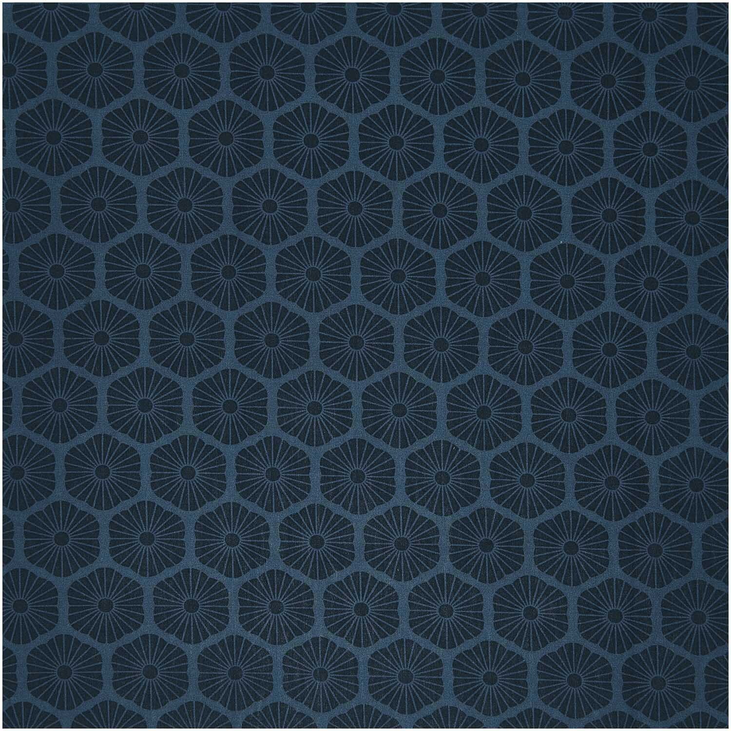 Stoffabschnitt Baumwoll-Popelin mit blauem Rosettenmuster von Rico Design, 50x140cm, geometrisch.