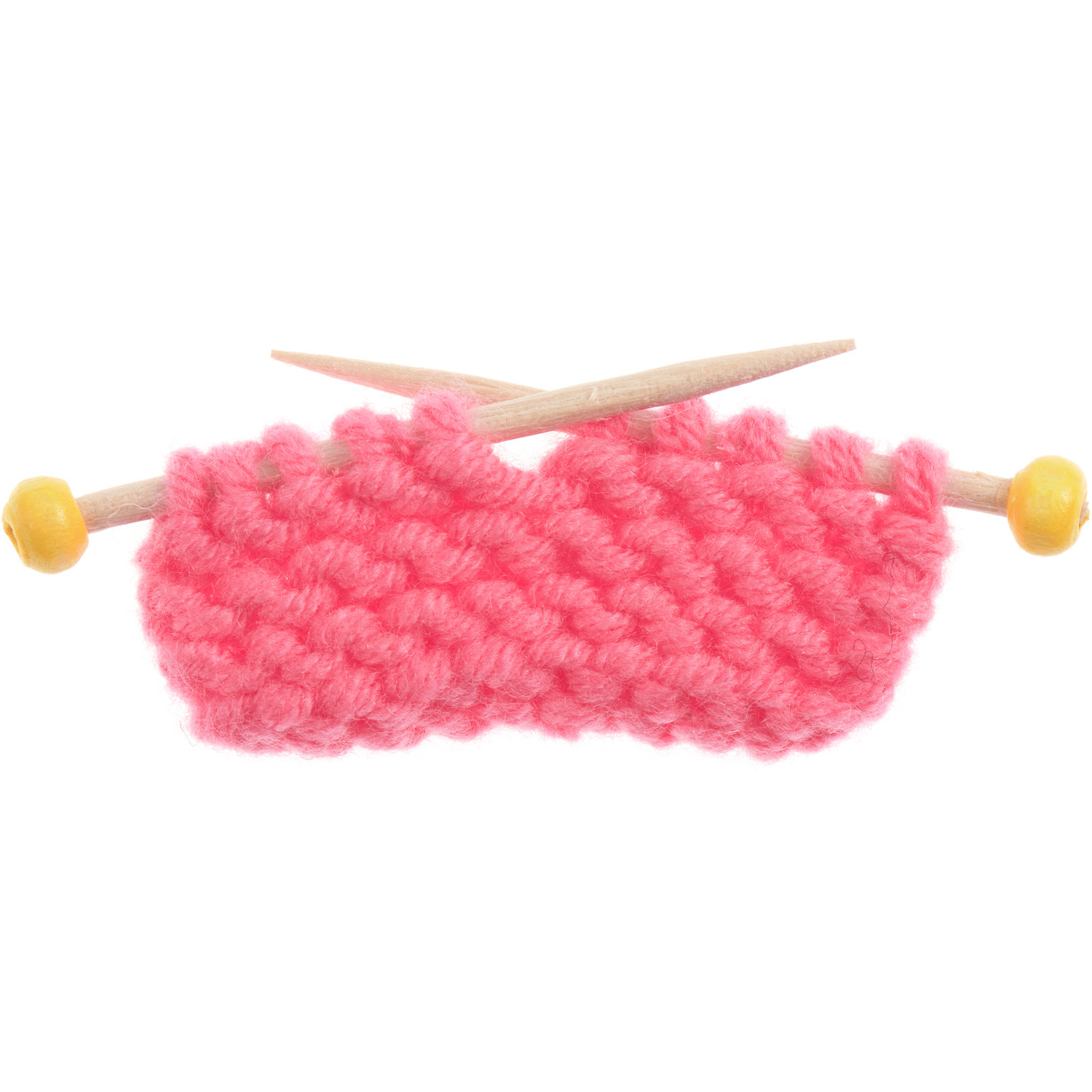 Tricotin miniature Couleur Rose from Rico Design Miniatur Strickzeug: Pinkes Strickstück mit zwei Nadeln von Rico Design, ideal für Handarbeitsprojekte.