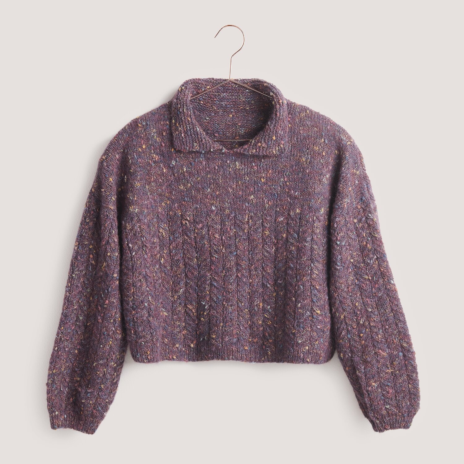 Fashion Cotton Alpaca Fun Neps 50g 215m Couleur Lila from Rico Design Fashion Cotton Alpaca Fun Neps Pullover in Lila von Rico Design, gestrickt mit Zopfmuster.