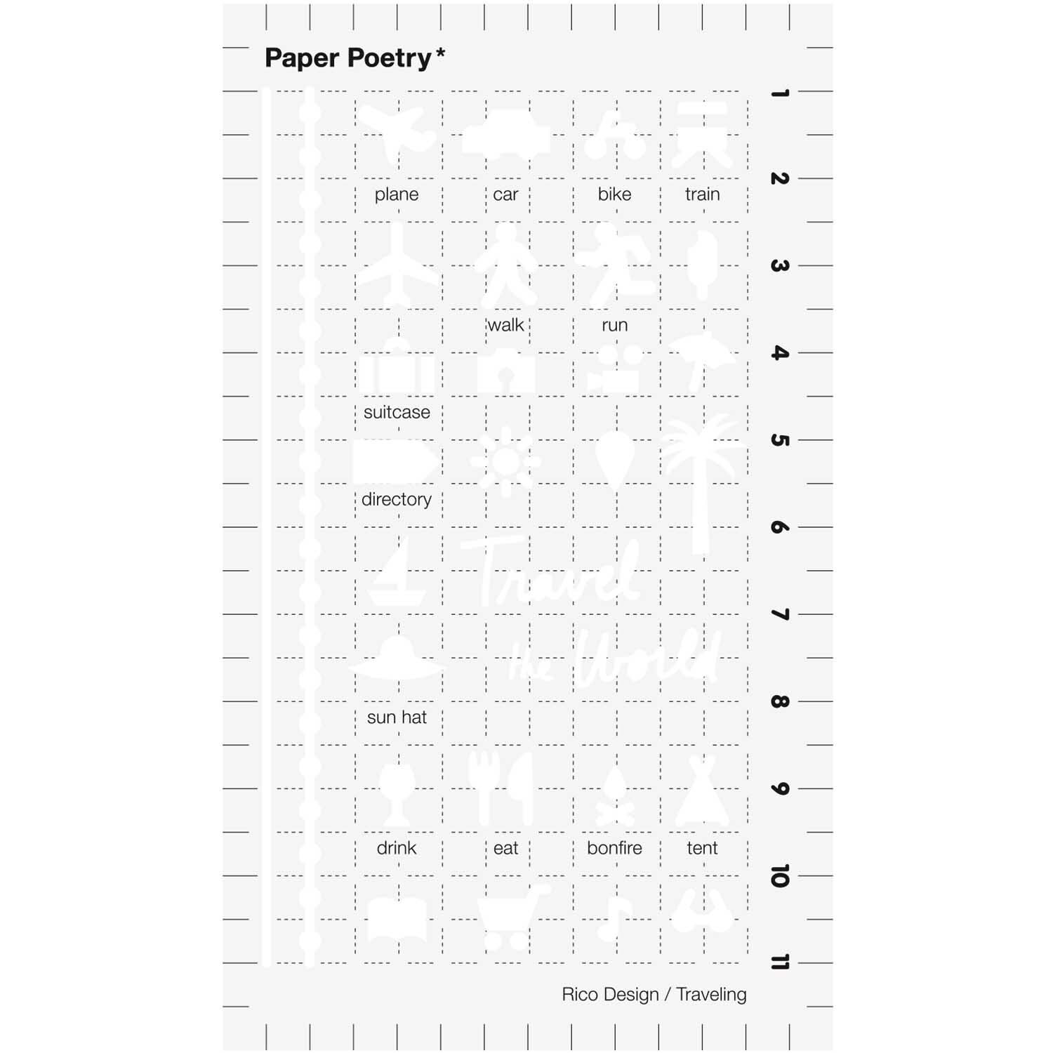 Paper Poetry Bullet Diary Schablone Travel 7x12cm von Rico Design
