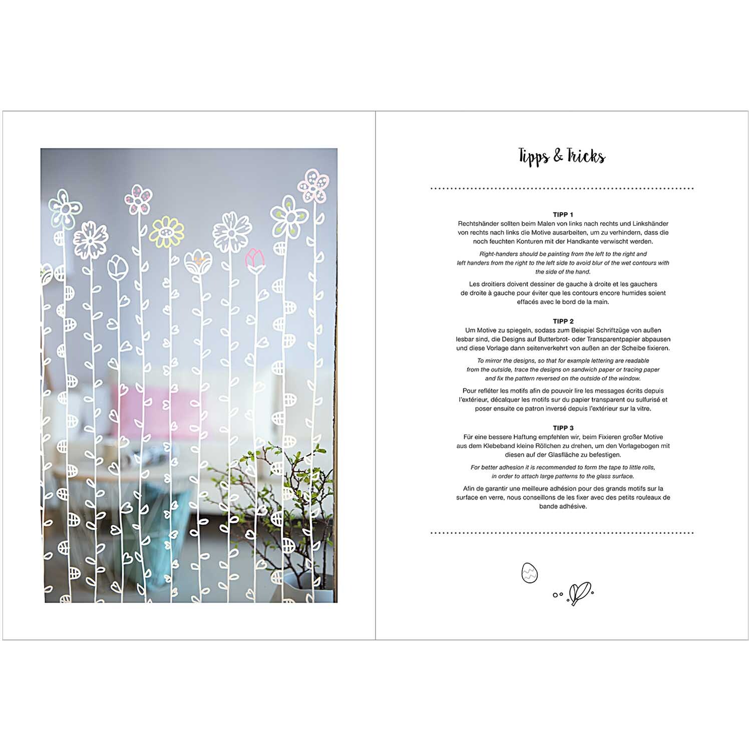 Vorlagenmappe Ostern Fenster- und Glasmalerei mit Kreidestiften von Rico Design Vorlagenmappe Ostern Fenster- und Glasmalerei zeigt florale Kreidemalerei auf Glas mit Tipps von Rico Design.