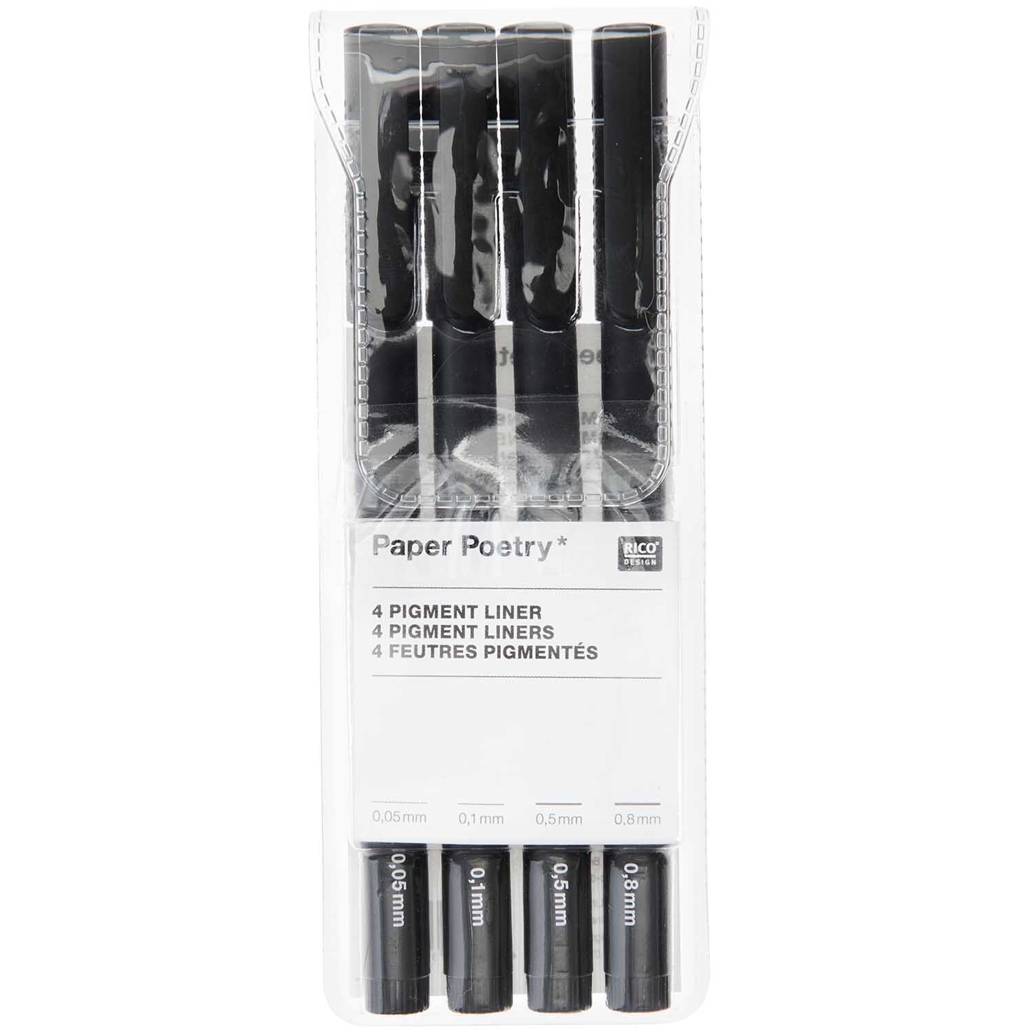 Paper Poetry Pigment Liner schwarz 4 Stifte von Rico Design