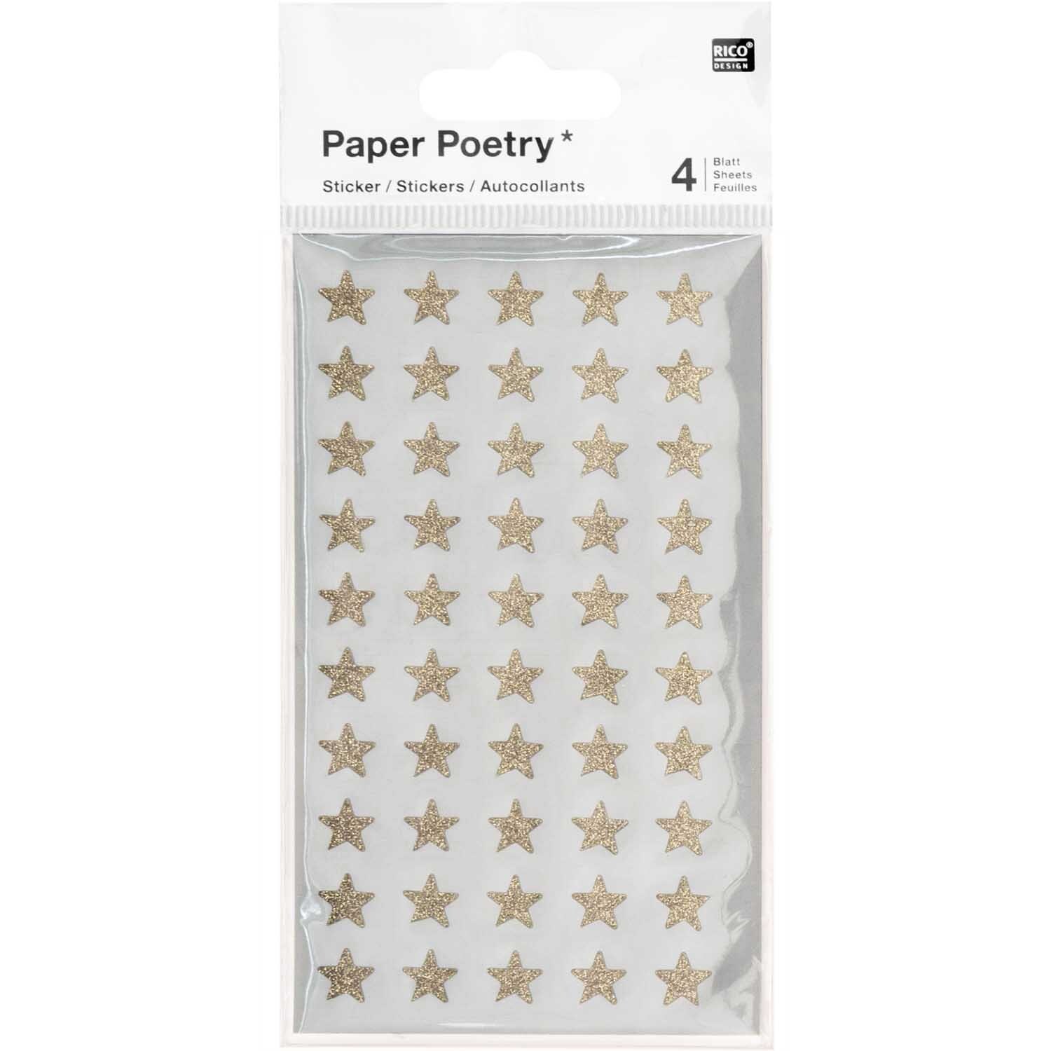 Paper Poetry Sticker Sterne Glitter gold 4 Blatt von Rico Design