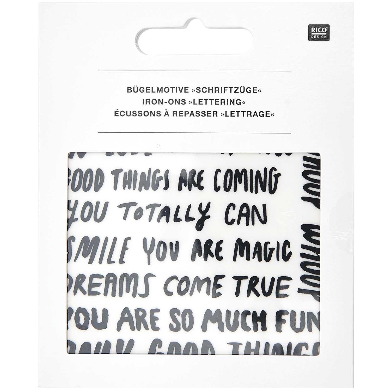 itoshii - Ponii Beads Bügelmotiv Schriftzüge 8 Designs von Rico Design Itoshii - Ponii Beads Bügelmotiv zeigt schwarze Schriftzüge auf weißem Hintergrund von Rico Design.