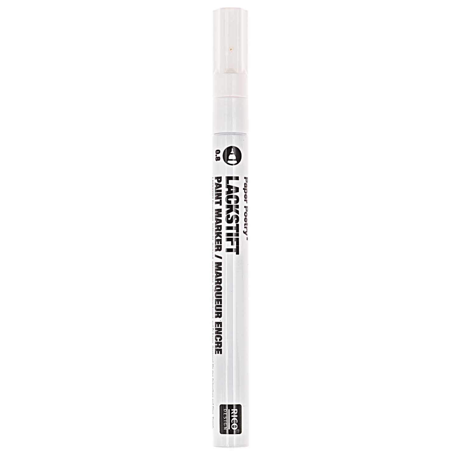 Lackmarker 0,8mm von Rico Design in Weiß, ideal für präzises Zeichnen und Beschriften.