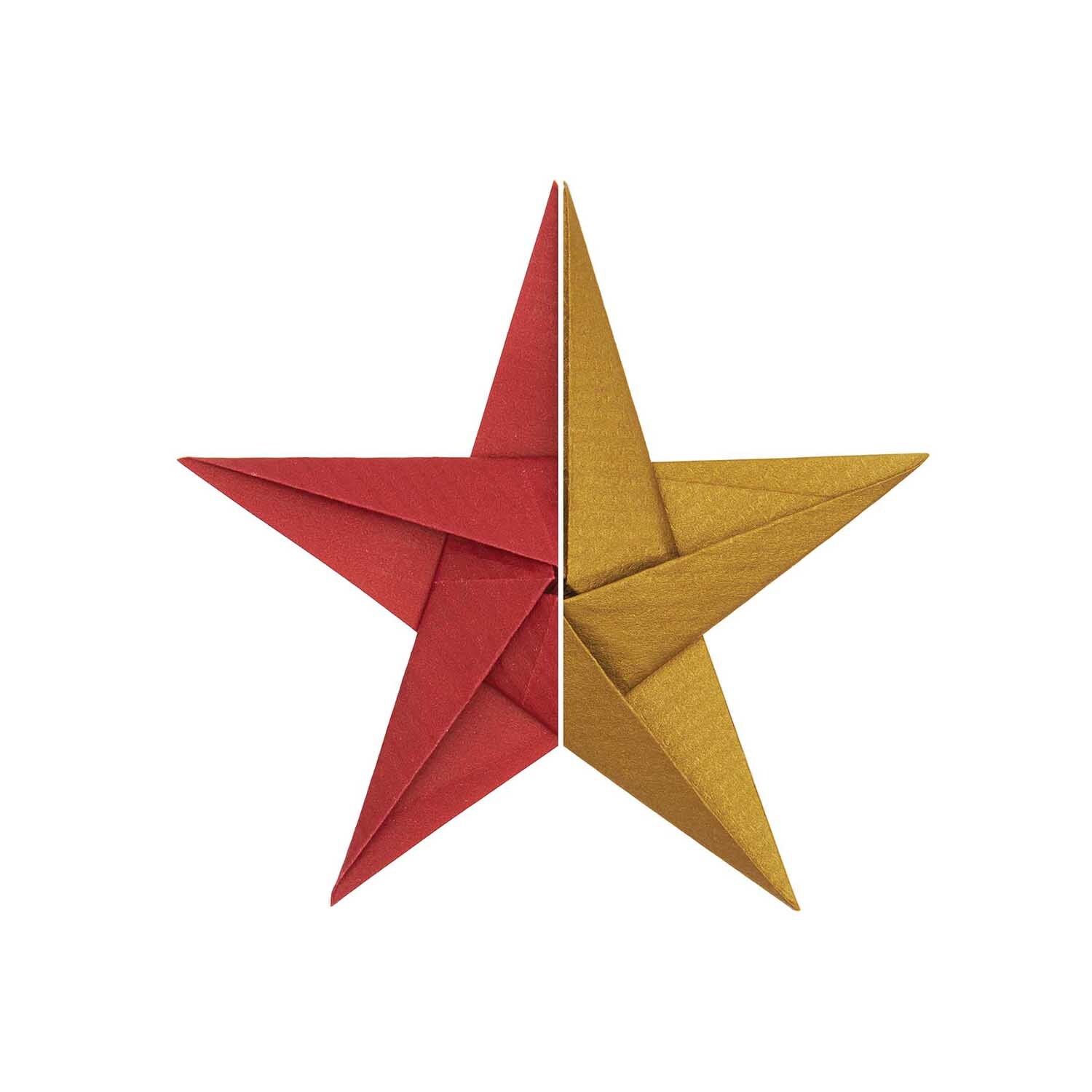 Paper Poetry Bascetta Origamipapier: Ein roter und goldener Origami-Stern von Rico Design, kunstvoll gefaltet.