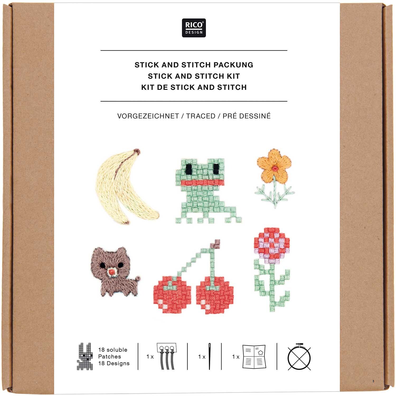 Stick and Stitch Kit de broderie Pixel Art Mix pré-dessiné 18 pièces from Rico Design