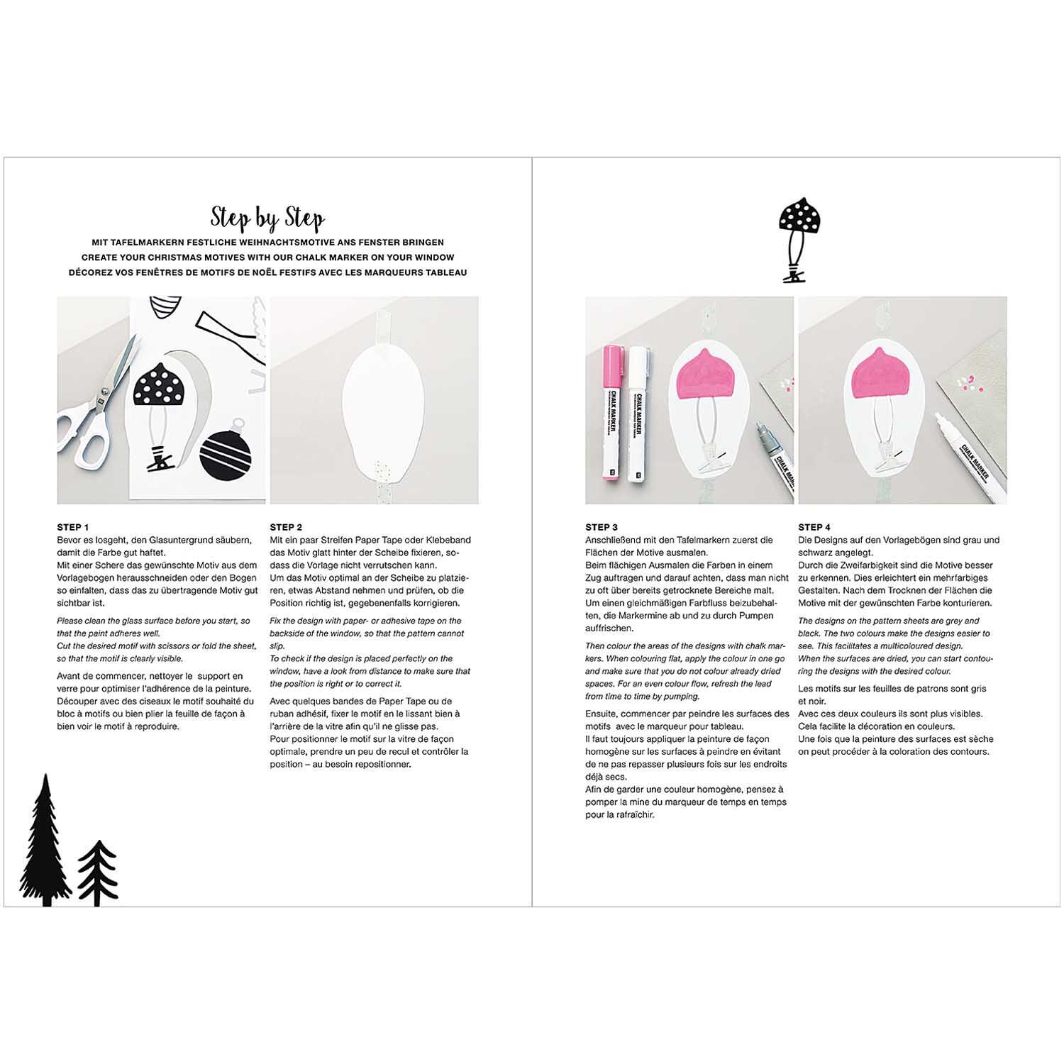 Vorlagenmappe Nostalgic Christmas Fenster- und Glasmalerei mit Kreidestiften von Rico Design Vorlagenmappe Nostalgic Christmas Fenster- und Glasmalerei zeigt Schritt-für-Schritt-Anleitung mit Kreidestiften von Rico Design.