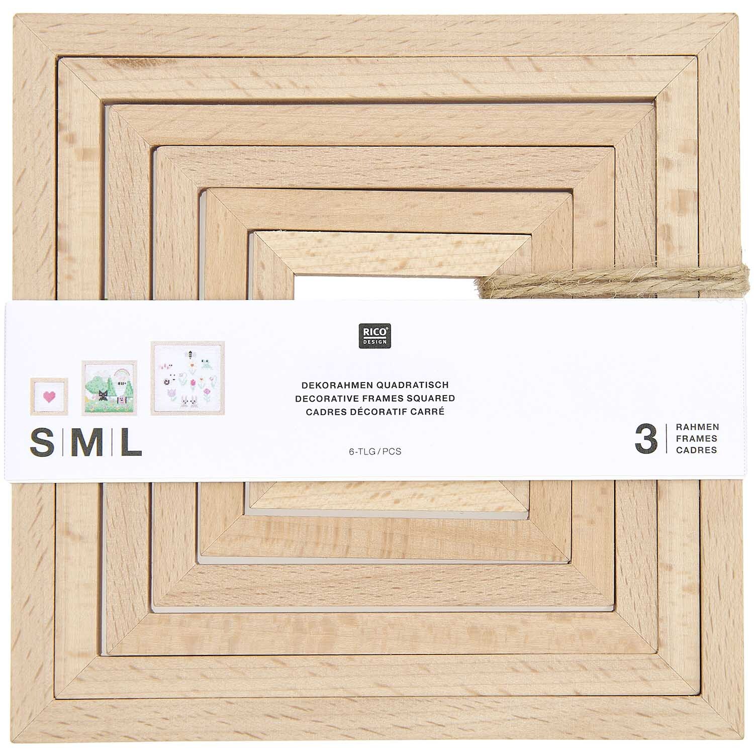 Cadre décoratif carré Set 6 pièces from Rico Design Dekorahmen quadratisch Set, 6-teilig. Holzrahmen in verschiedenen Größen von Rico Design. Ideal für kreative Wanddekorationen.