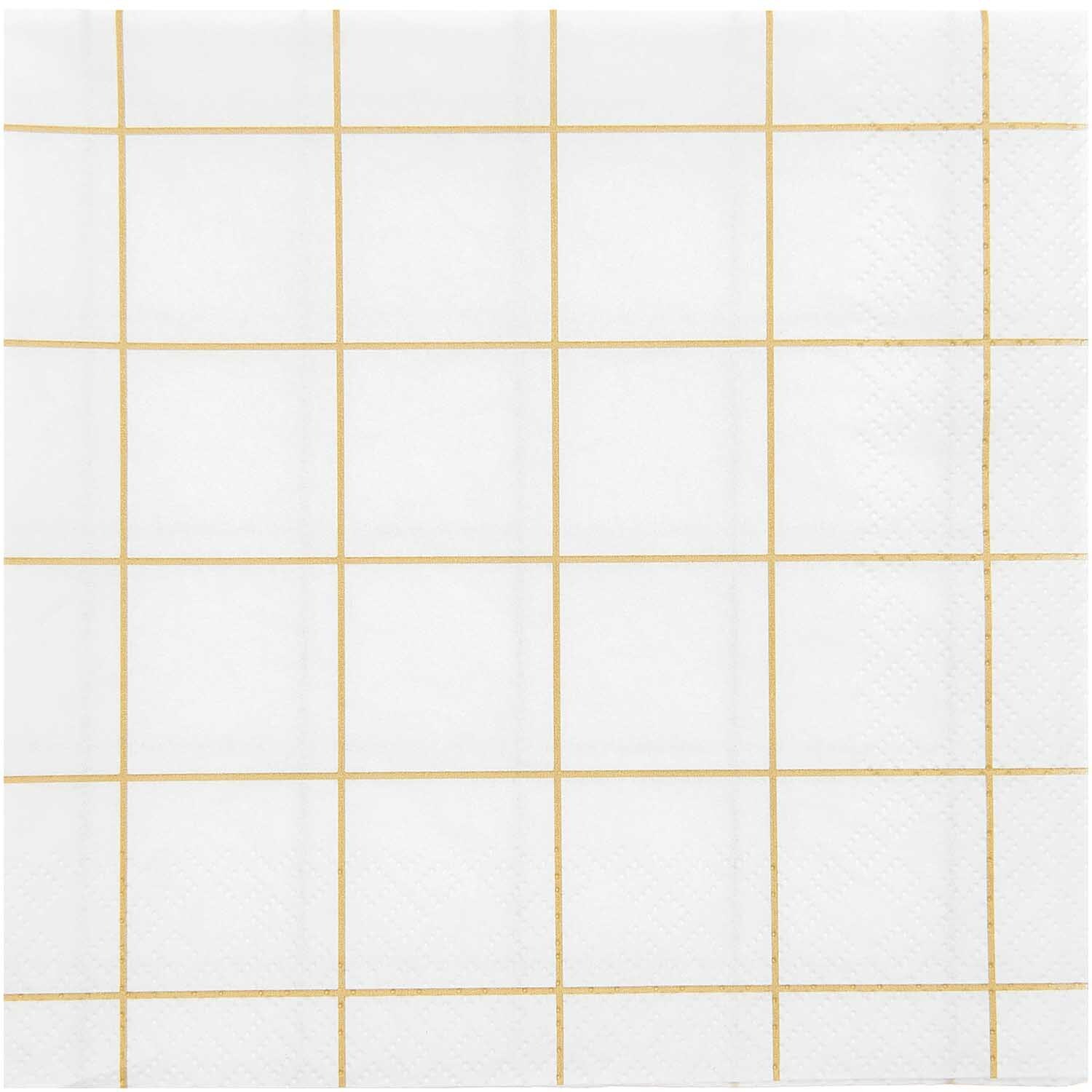 Servietten Raster weiß-gold 33x33cm 20 Stück. Elegante Servietten mit goldenen Linien auf weißem Hintergrund von Rico Design.
