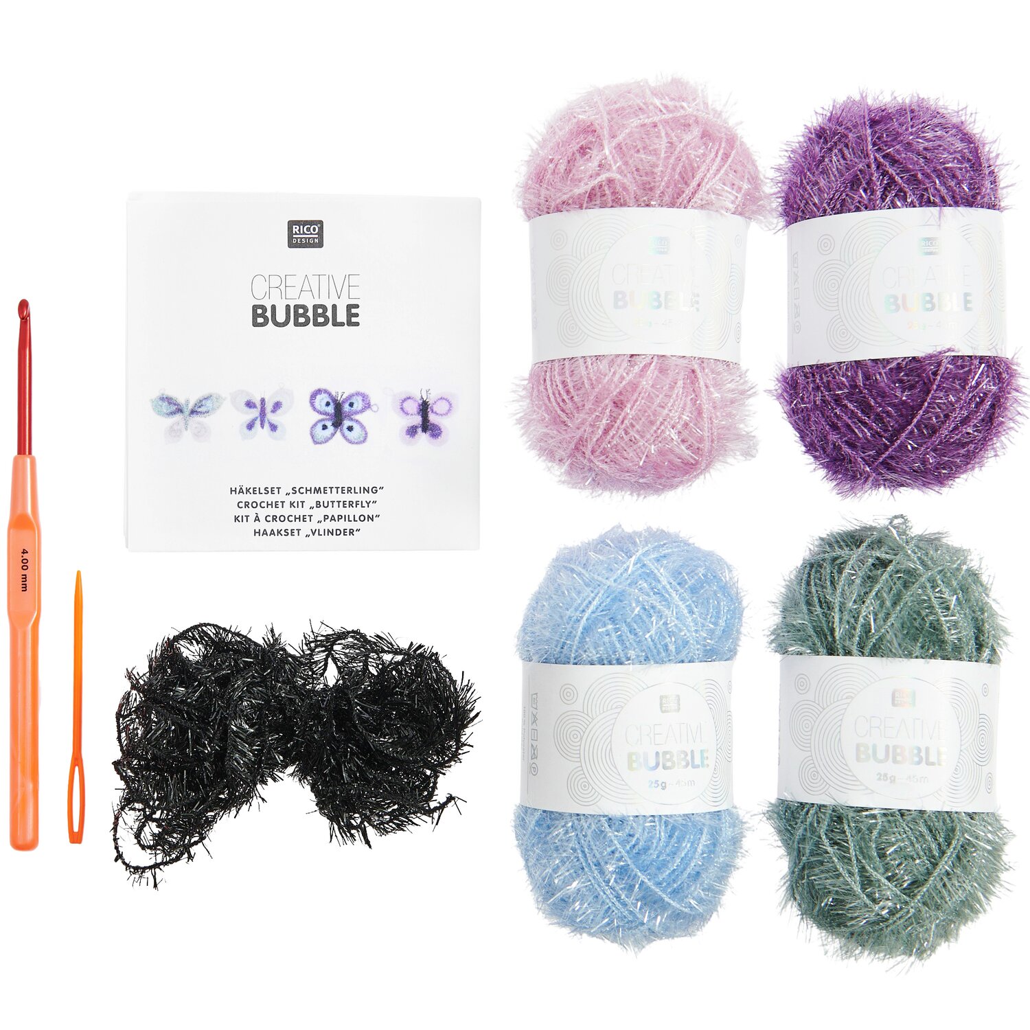 Häkelset Creative Bubble Schmetterling von Rico Design Häkelset Creative Bubble Schmetterling mit bunten Garnen und Häkelnadel von Rico Design. Ideal für kreative Projekte.