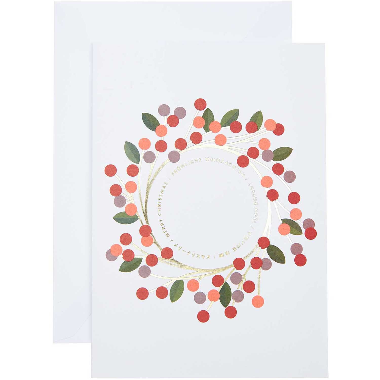 Paper Poetry Kartenset Kranz A5 mit buntem Kranzdesign aus roten und grünen Elementen, 16-teilig von Rico Design.