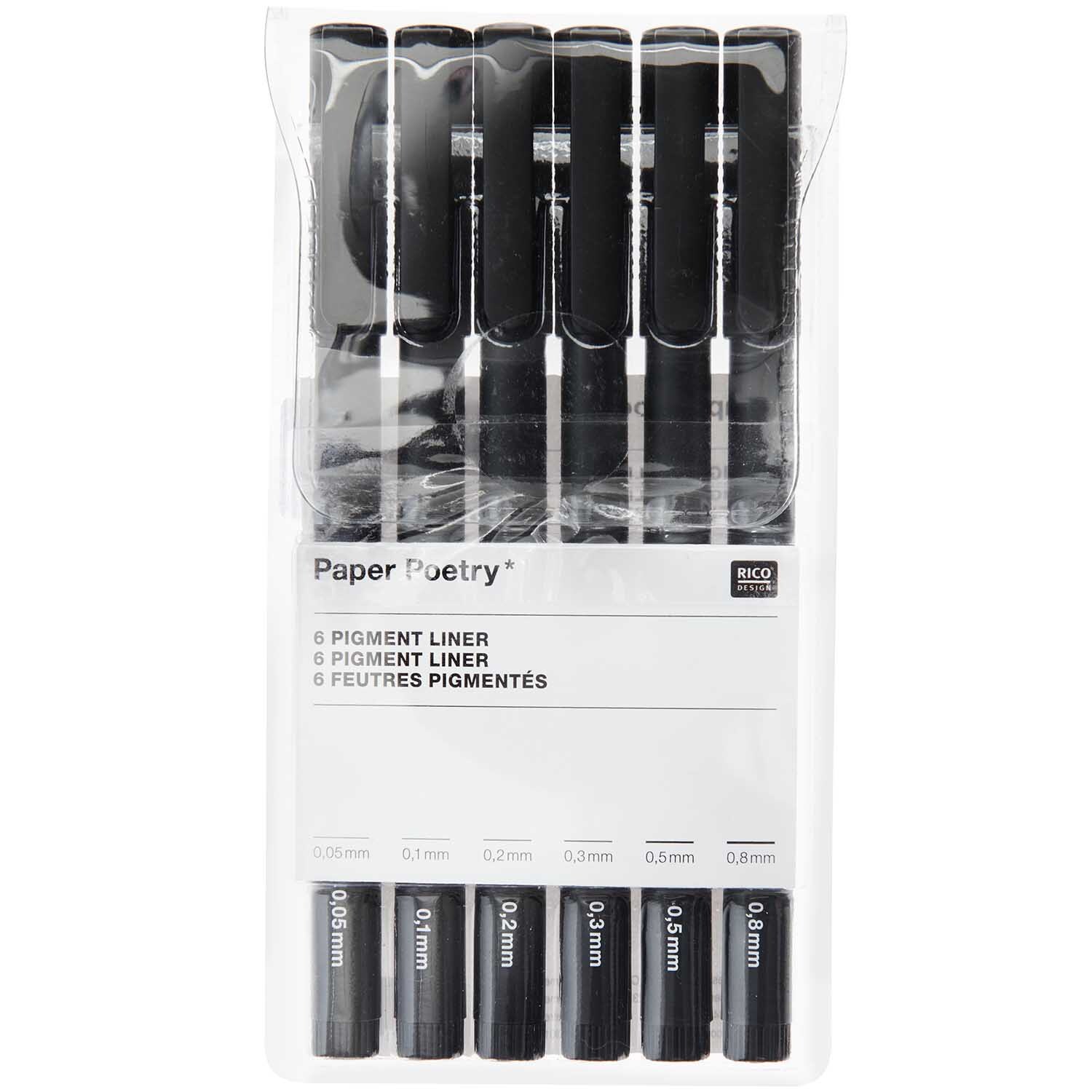 Paper Poetry Pigment Liner schwarz 6 Stifte von Rico Design