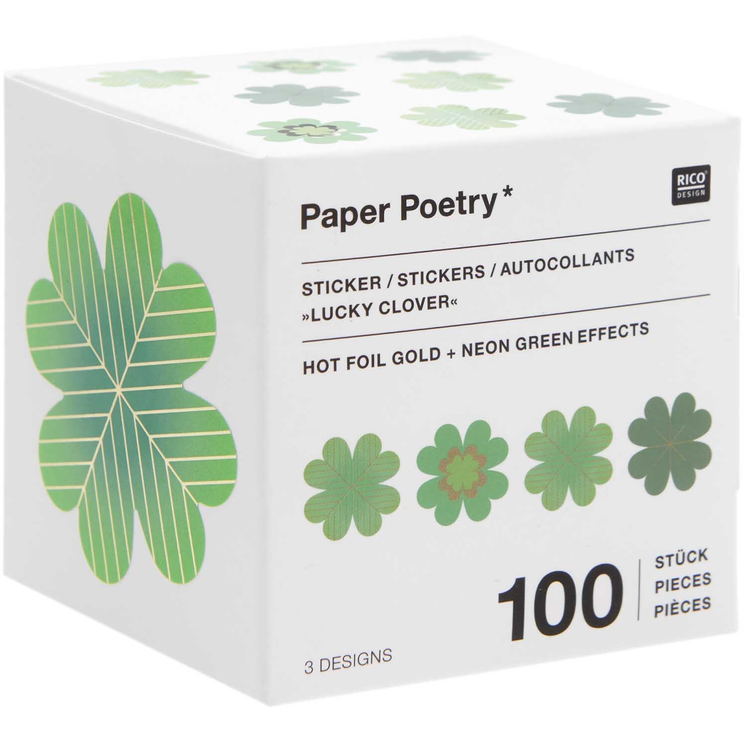 Paper Poetry Sticker Glücksklee Ø 5cm 100 Stück auf der Rolle von Rico Design