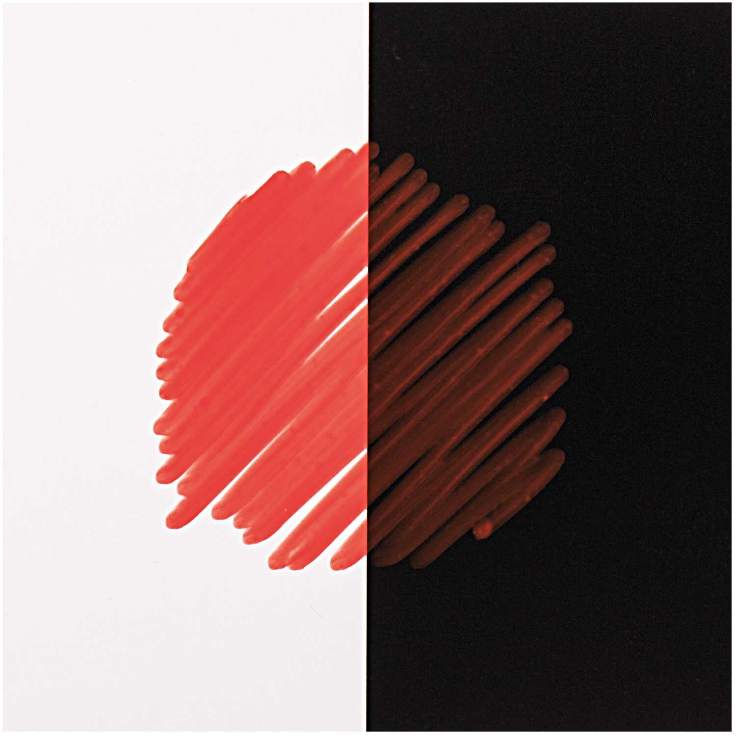 Lackmarker 1,2mm Farbe Rot von Rico Design Lackmarker 1,2mm von Rico Design zeichnet rote Linien auf weißem und schwarzem Hintergrund.