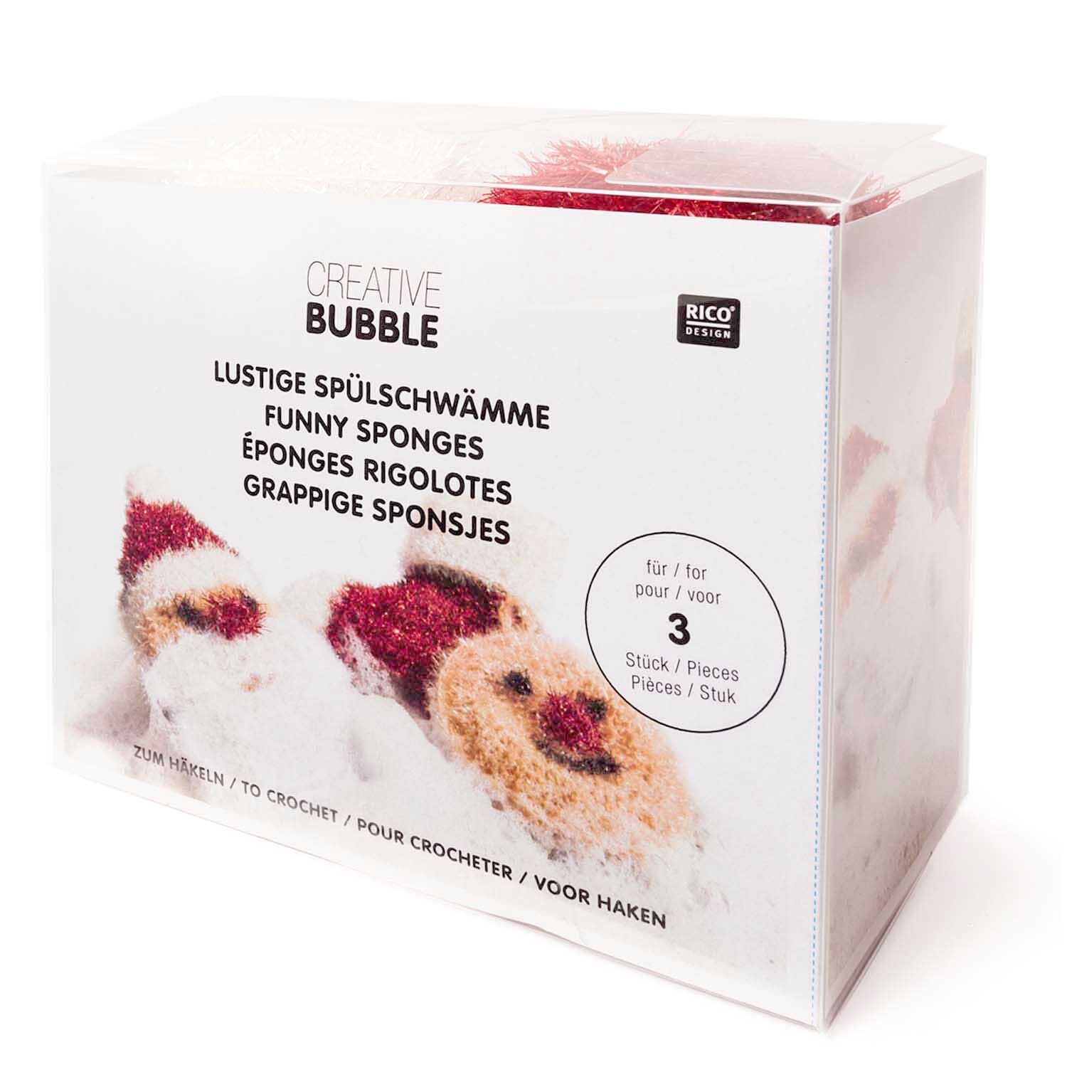 Häkelset Creative Bubble X-MAS: Lustige Spülschwämme in Weihnachtsdesign von Rico Design, ideal zum Häkeln.