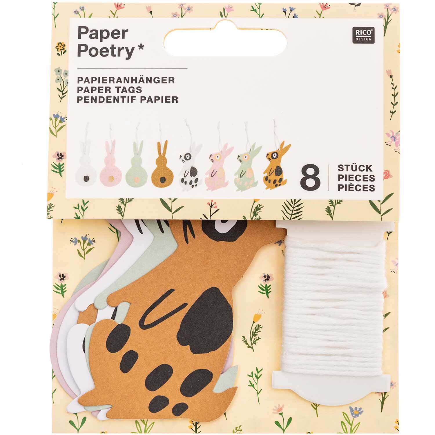 Paper Poetry Papieranhänger Bunny Hop Hasen 8 Stück von Rico Design