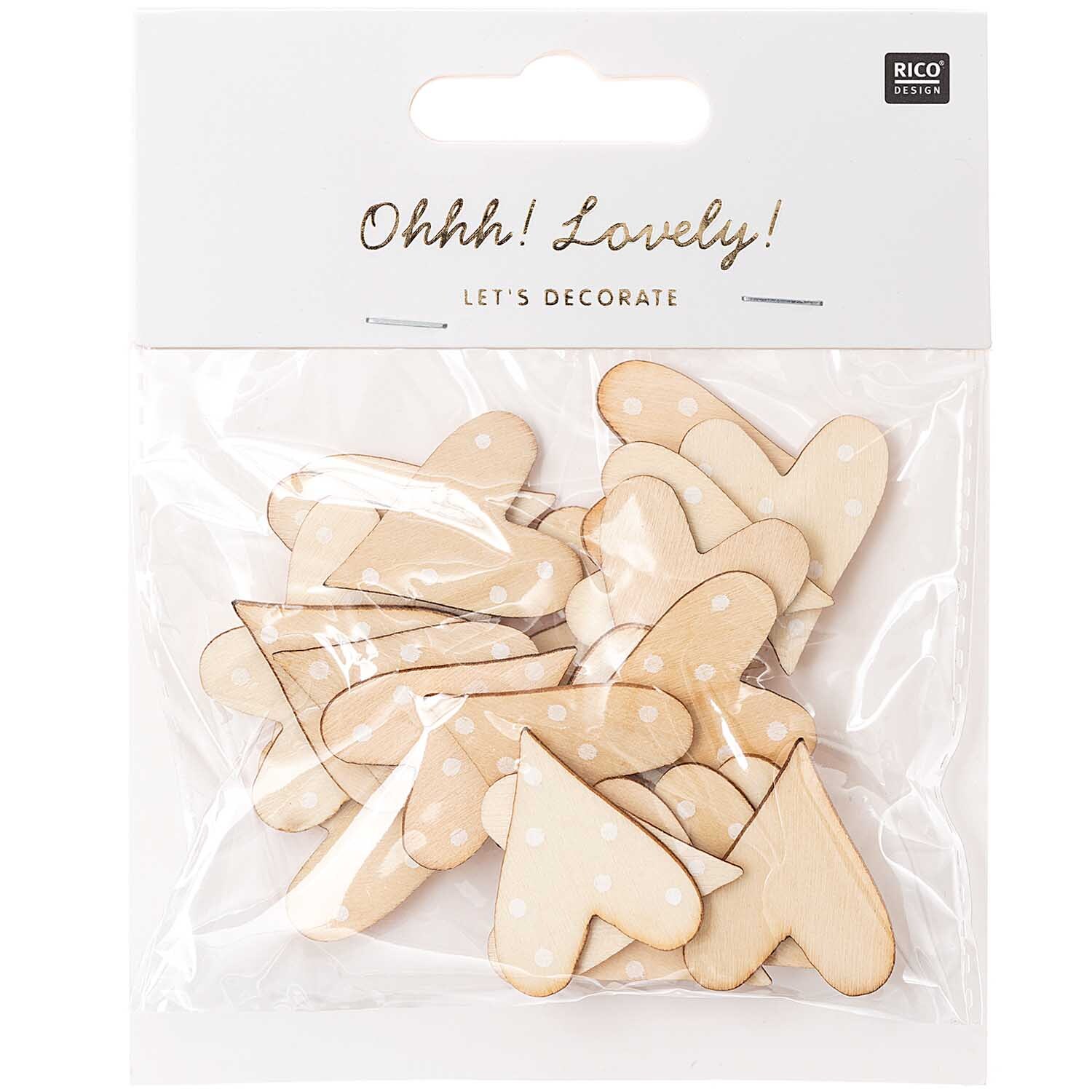 Holzstreu Herz 24 Stück Farbe Natur-Weiß von Rico Design Holzstreu Herz 24 Stück von Rico Design in einer transparenten Verpackung, ideal zum Dekorieren.
