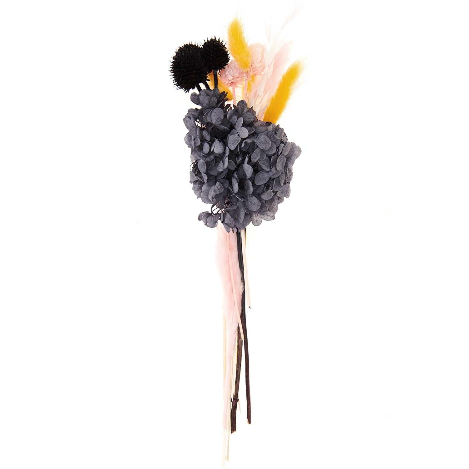 Trockenblumenstrauß pastell-schwarz 30cm: Eleganter Strauß mit schwarzen und pastellfarbenen Blüten, 13-teilig von Rico Design.