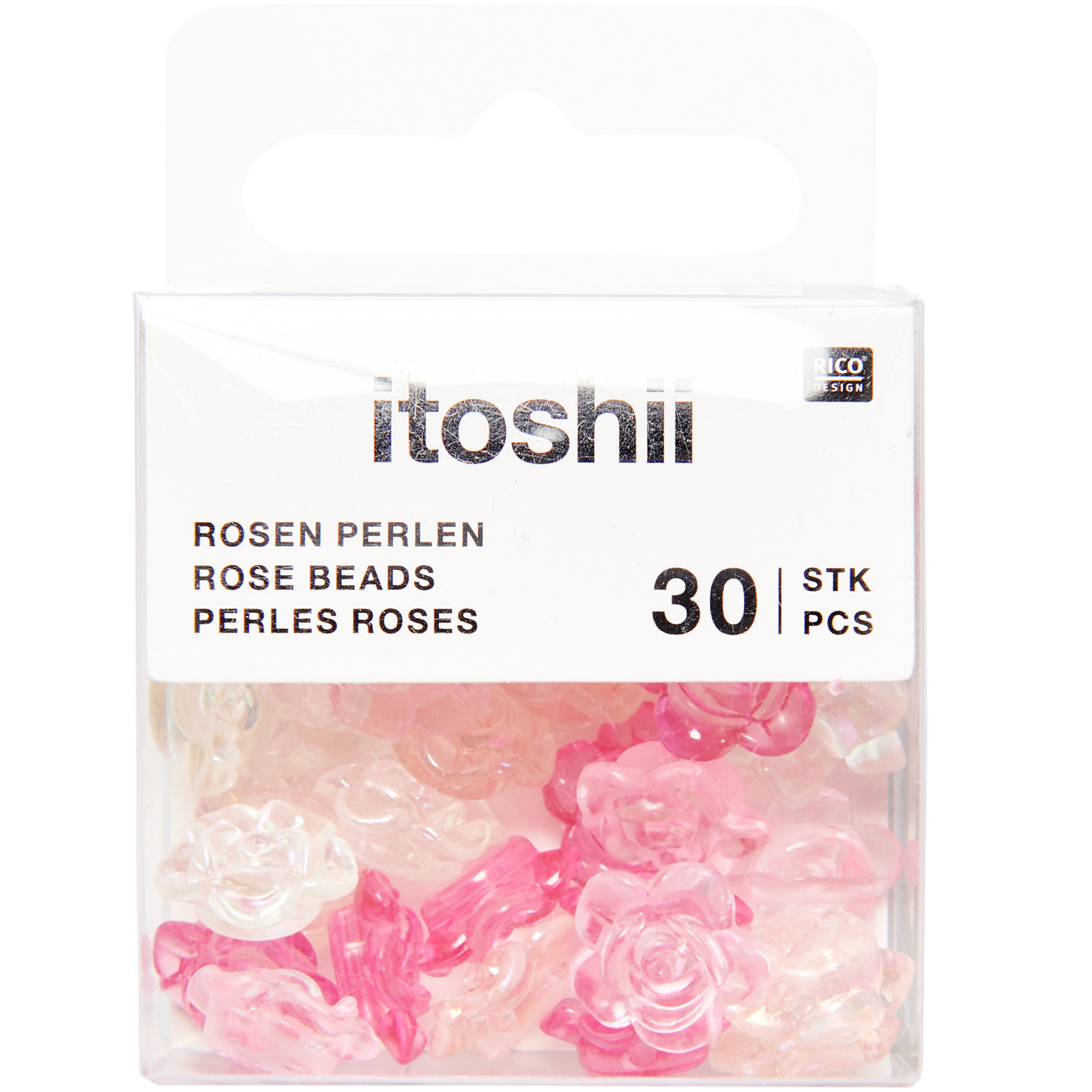itoshii Rosen Perlen rund Irisierend/Pink Transparent 12x7mm 30 Stück von Rico Design