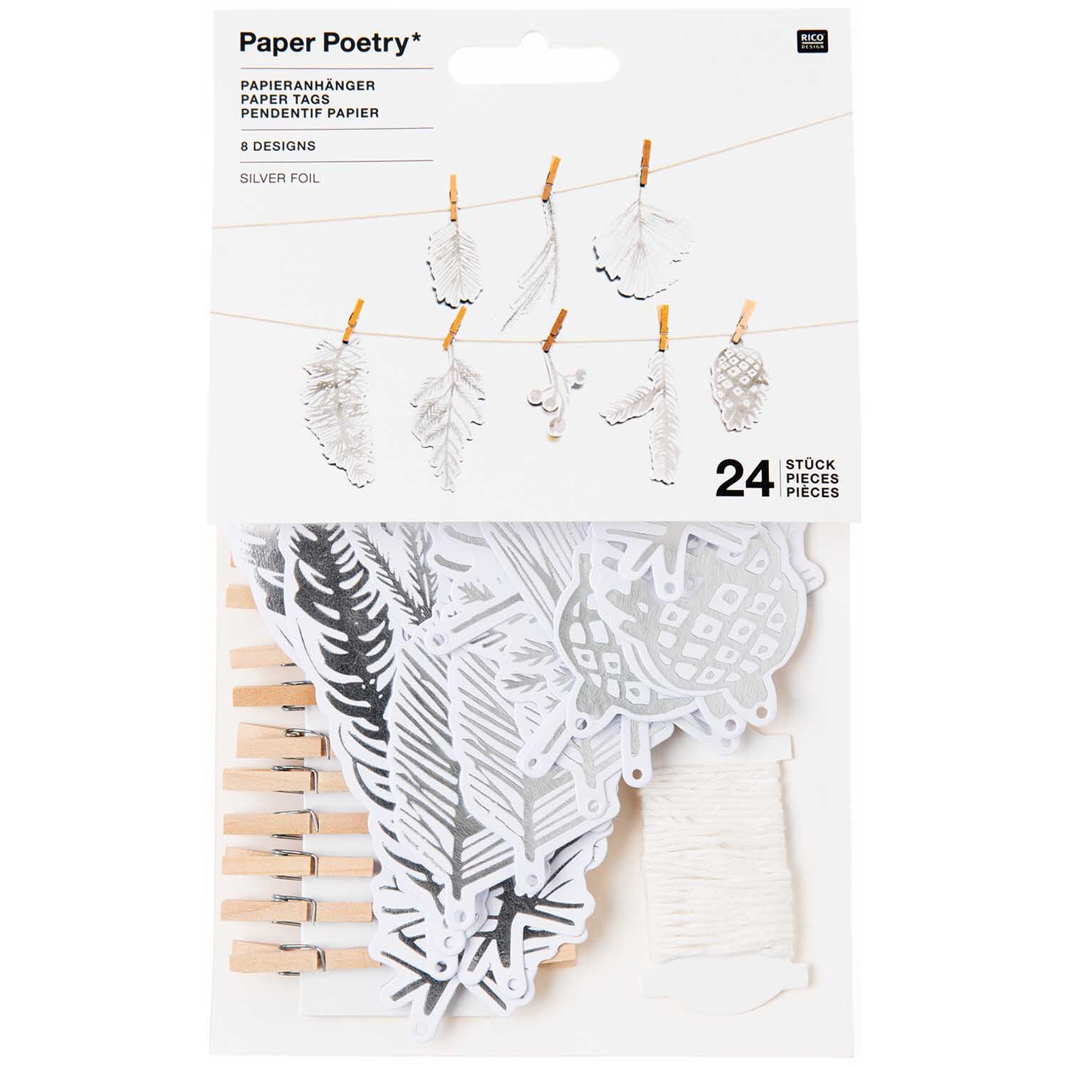 Paper Poetry Papieranhänger Nostalgic Christmas Zweige silber 24 Stück von Rico Design