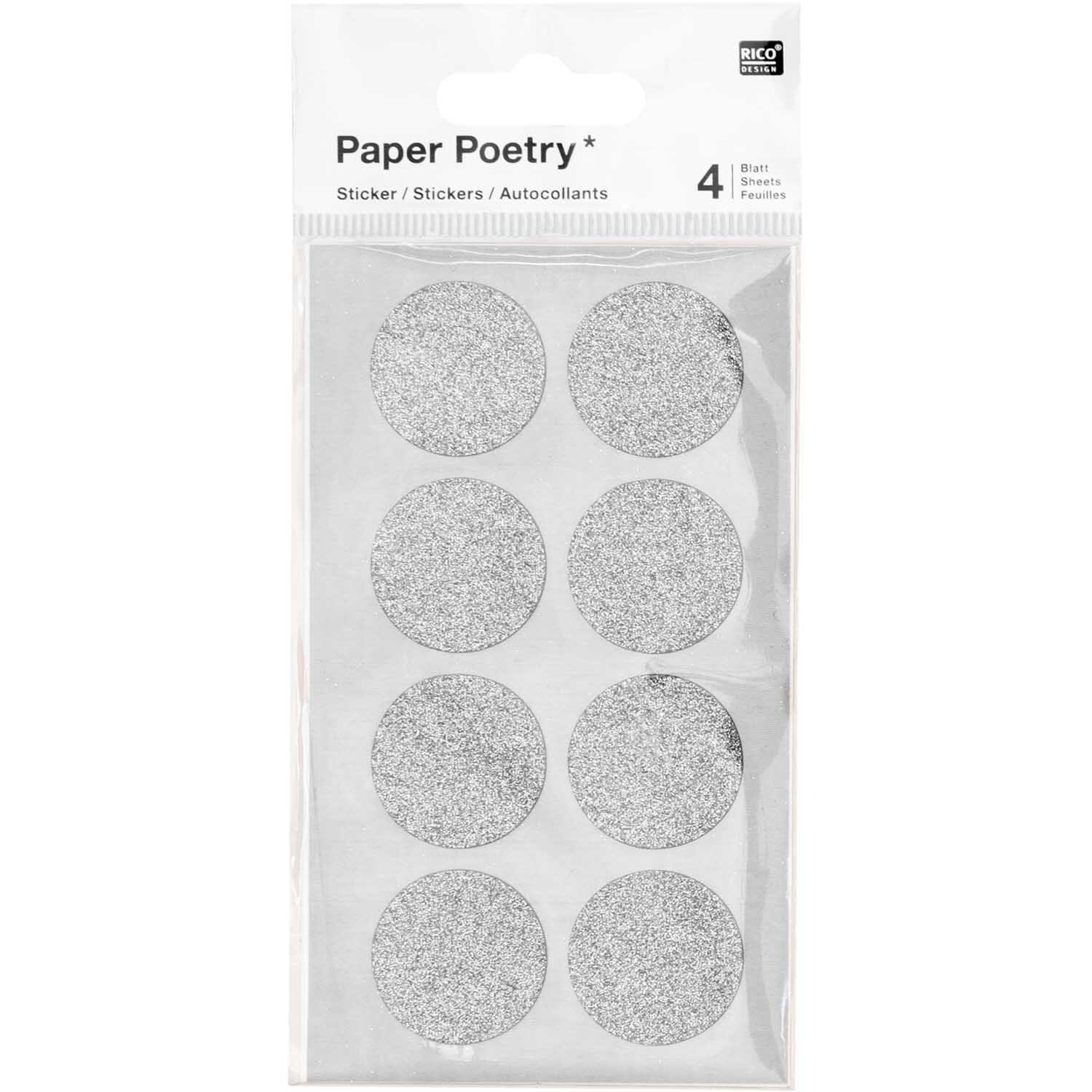 Paper Poetry Sticker Kreise Glitter silber 4 Blatt L von Rico Design